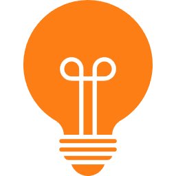 Icon of an orange light bulb with a black outline.