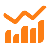 An upward trending orange line graph over bar chart on a black background.