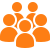 Icon of a group of five orange people.
