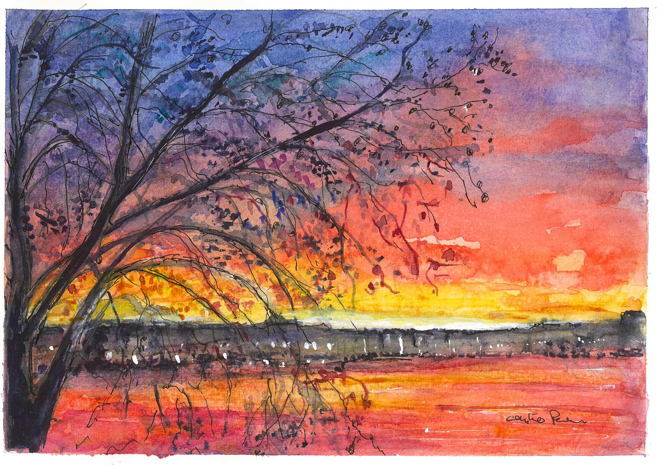 Sunset over the River Thames in Greenwich - card