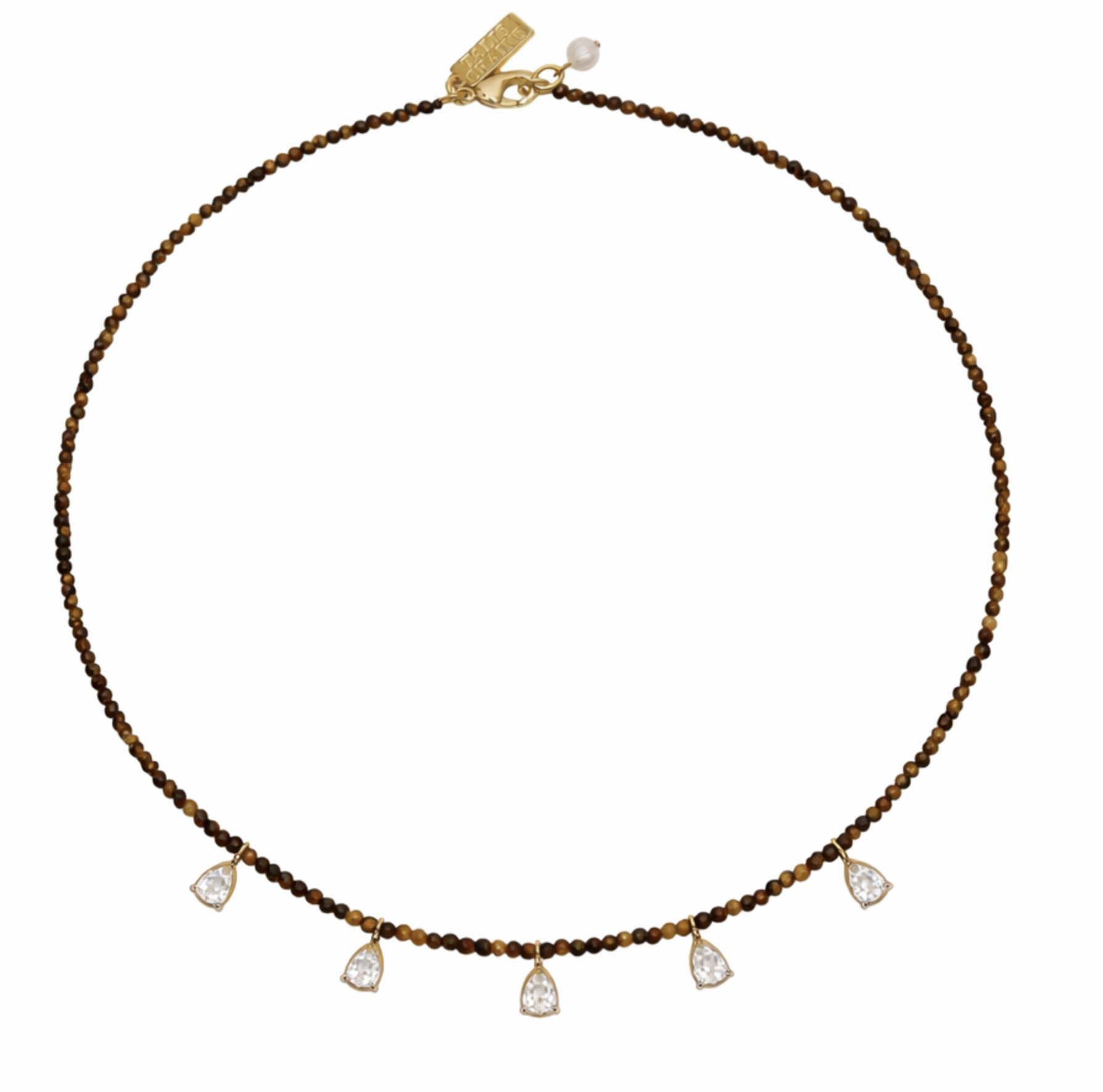 Talis Chains Beaded Necklace With CZ Drops- Tigers Eye