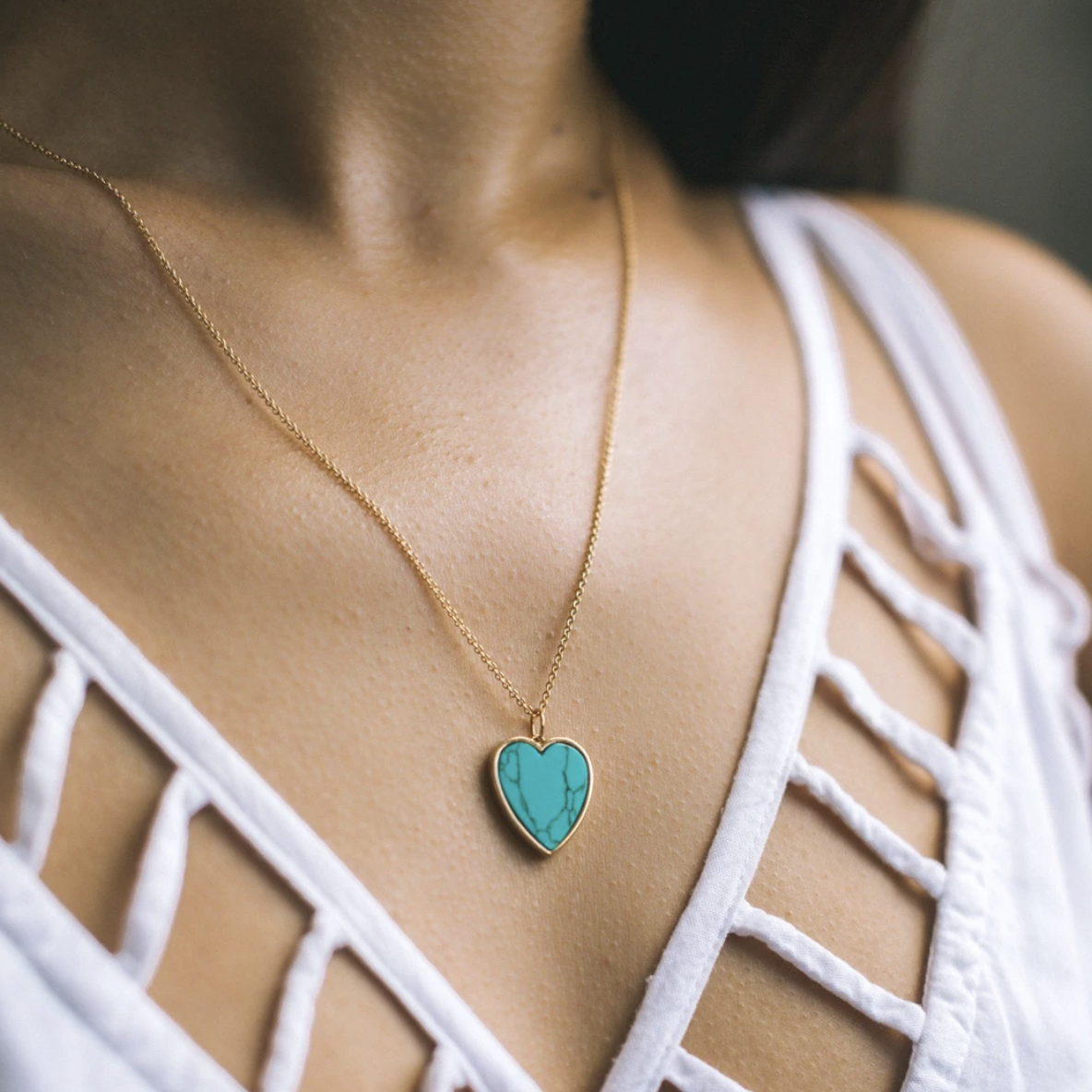 Gold and Turquoise Heart Necklace With 