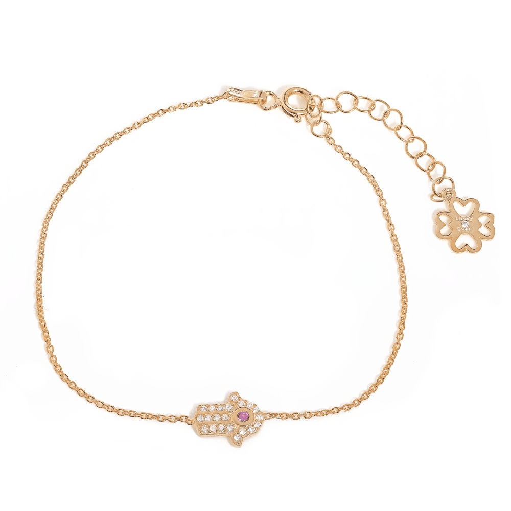 Hamsa Hand Bracelet with Red or Green Gemstone Eye — Cotton