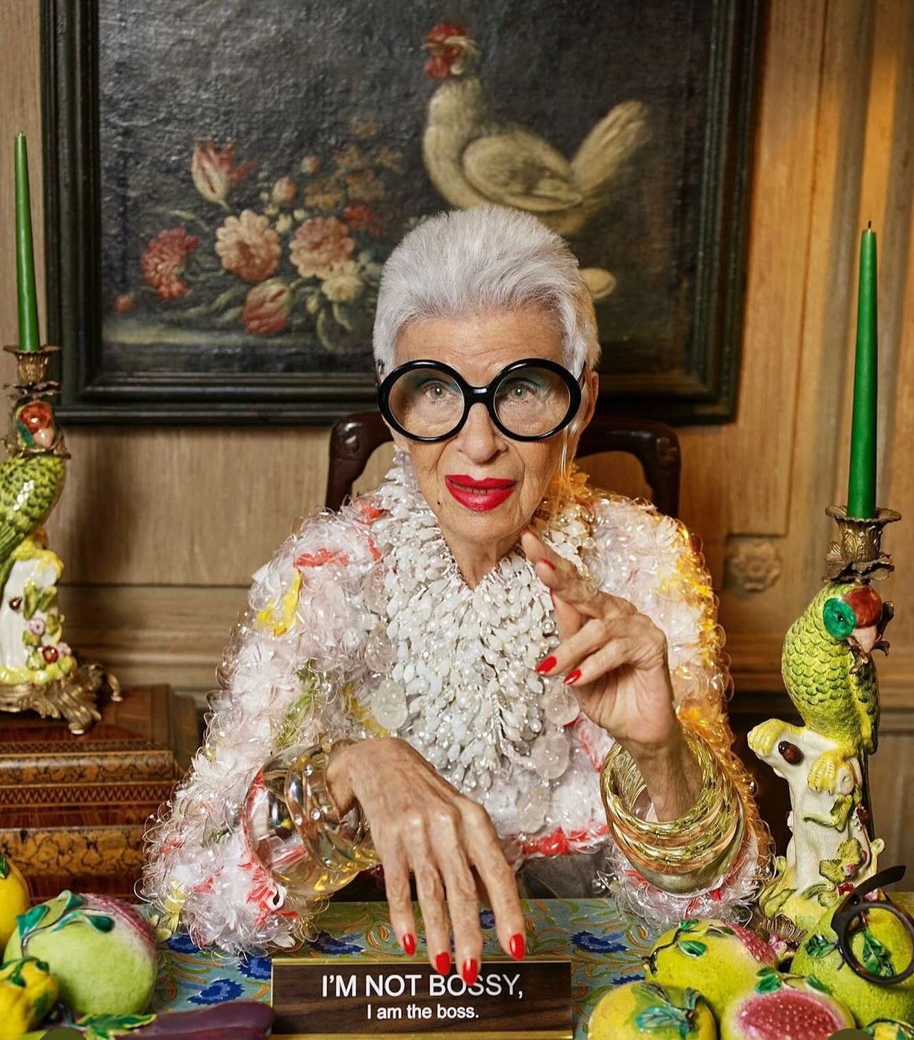 Such sad sad news. What a woman, one of a kind, a true icon&hellip;.no one wore jewellery like @iris.apfel &hellip;certainly my biggest inspiration who brought colour and joy to everything 
A life very well lived and a style like no other. Rest in pe