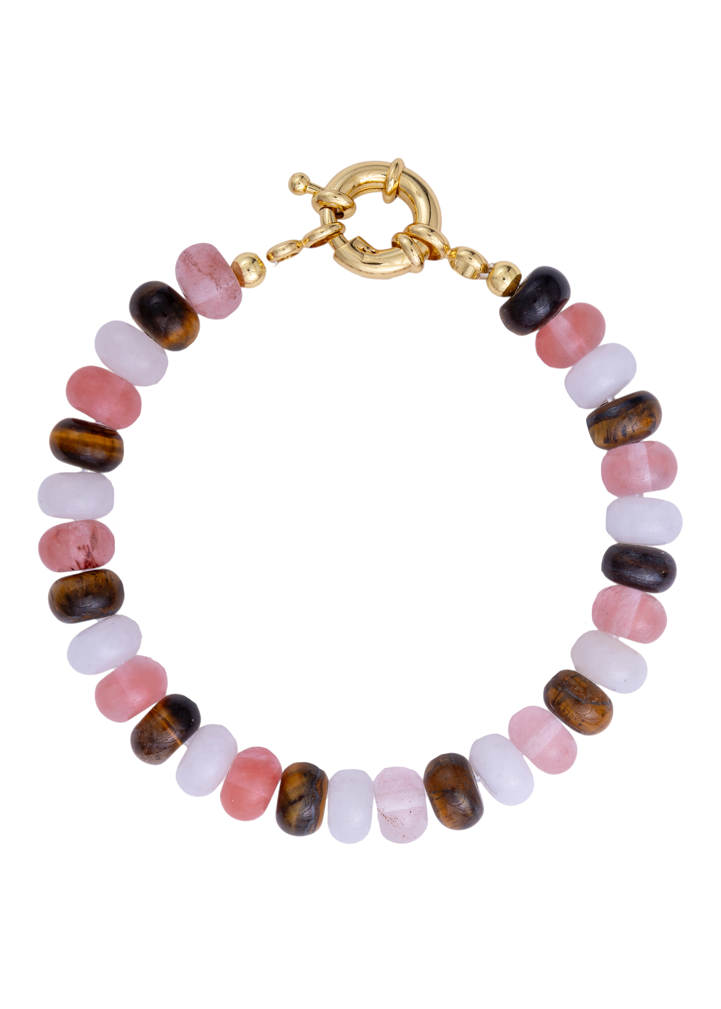 Pink Brown and White Bead Bracelet