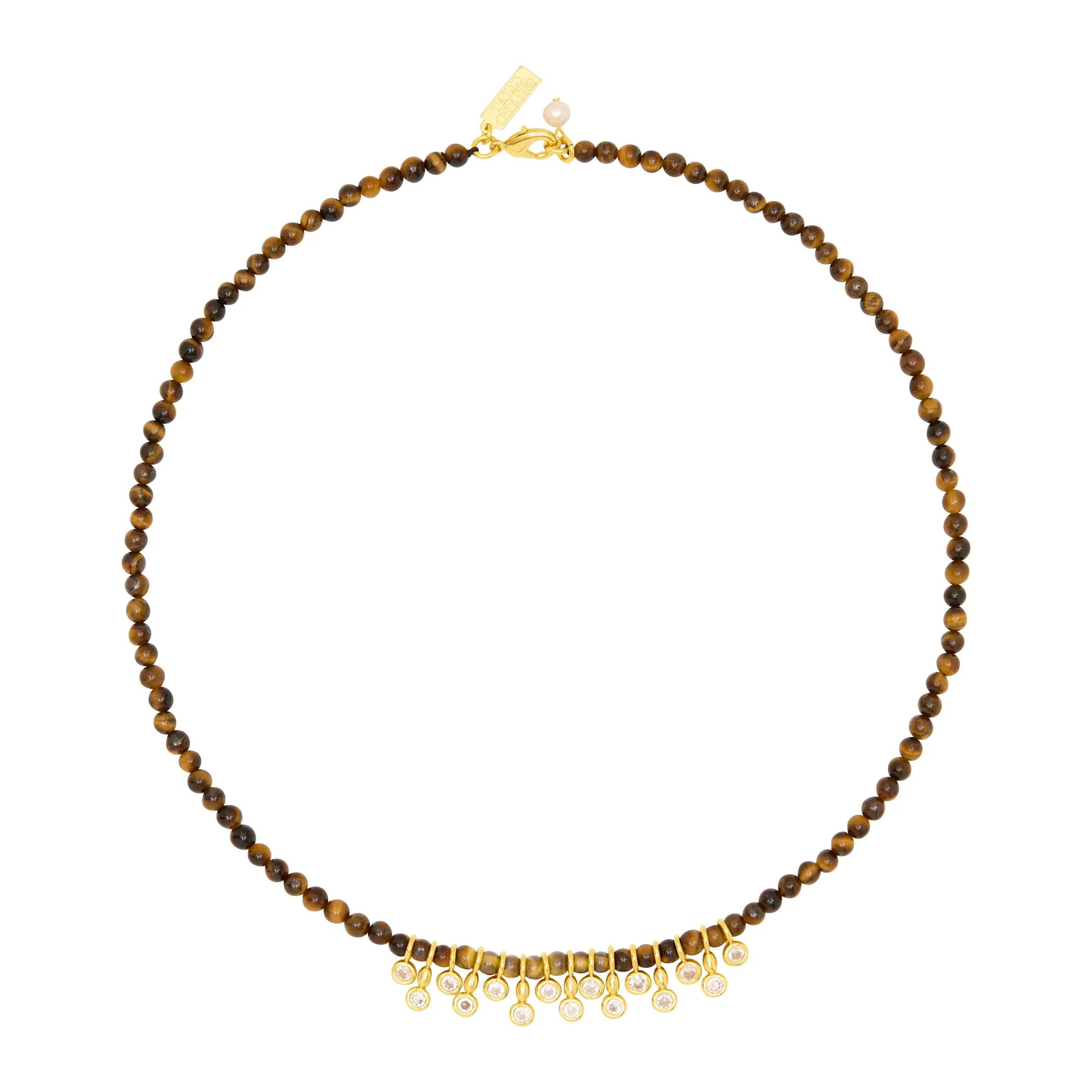 Talis Chains Beaded Necklace With CZ Cluster- Tigers Eye
