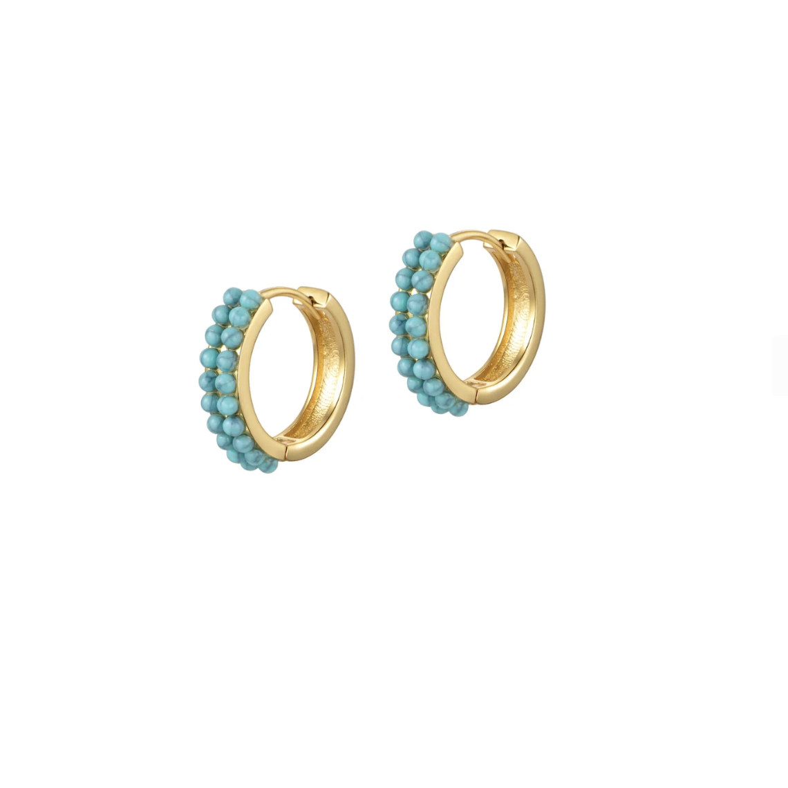 Gold Double Turquoise Huggie Earrings