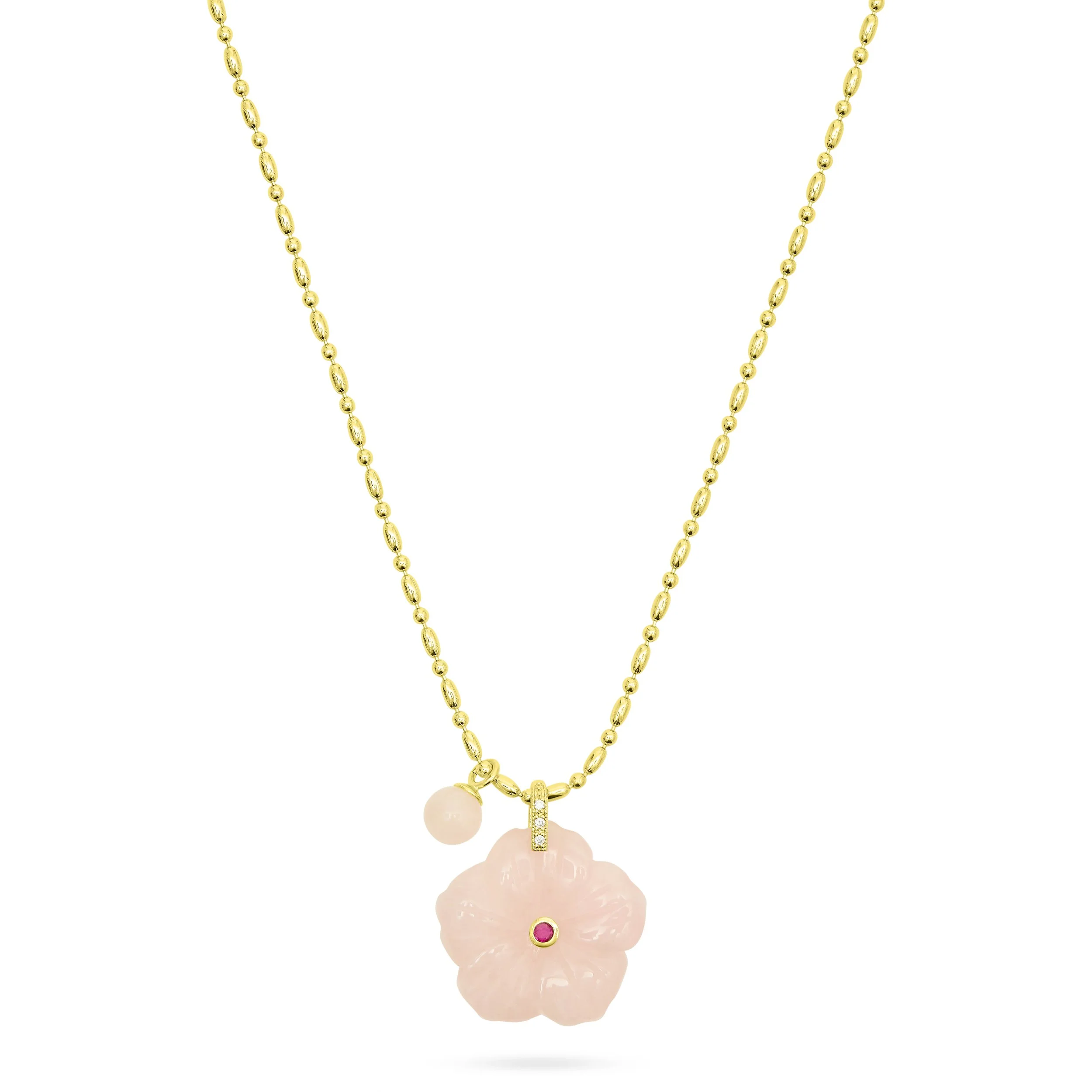 Talis Chains Flower Pendant Necklace- Rose Quartz