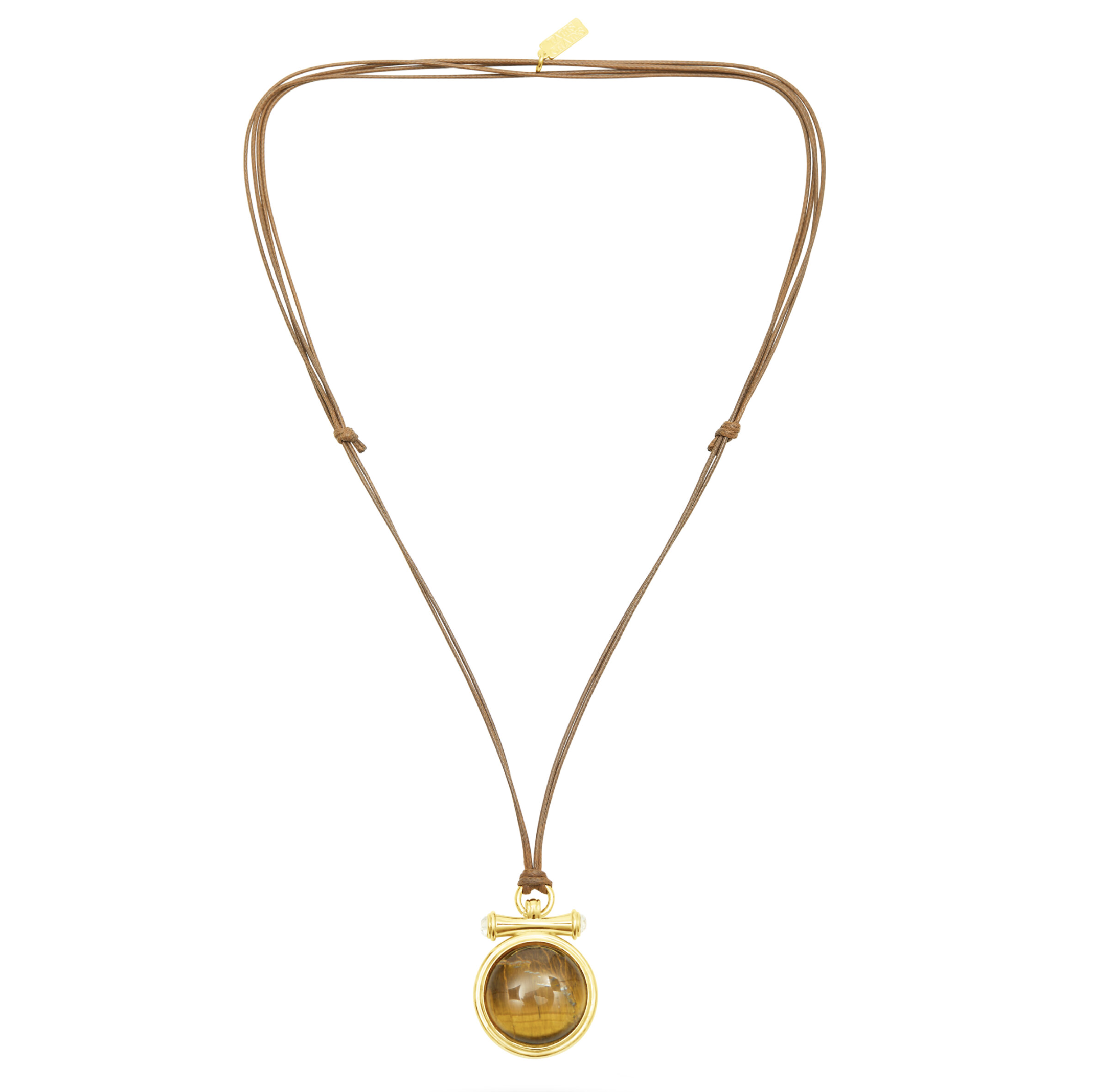 Talis Chain Medallion Tigers Eye Necklace on leather cord