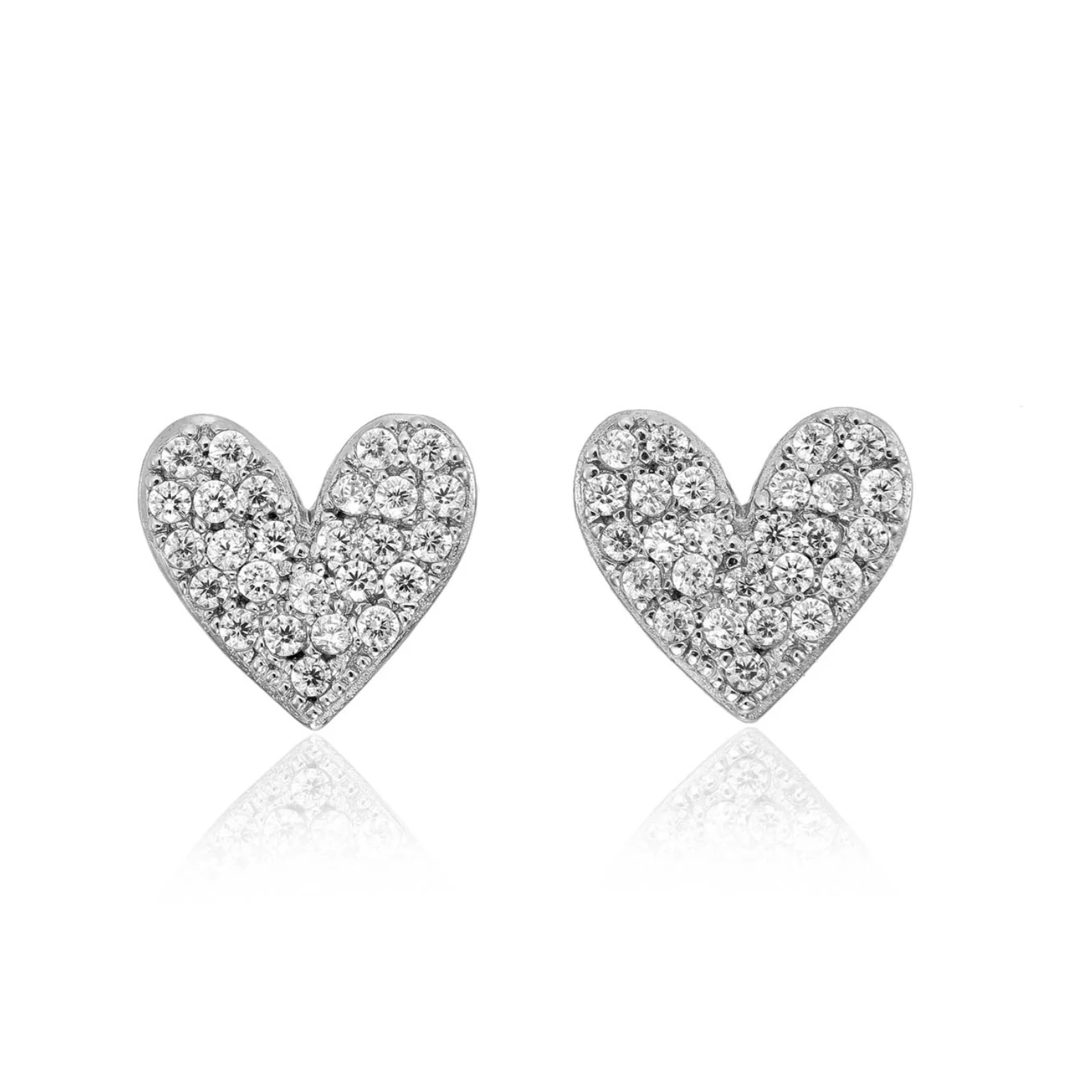Silver Pave set Heart Stud Earrings