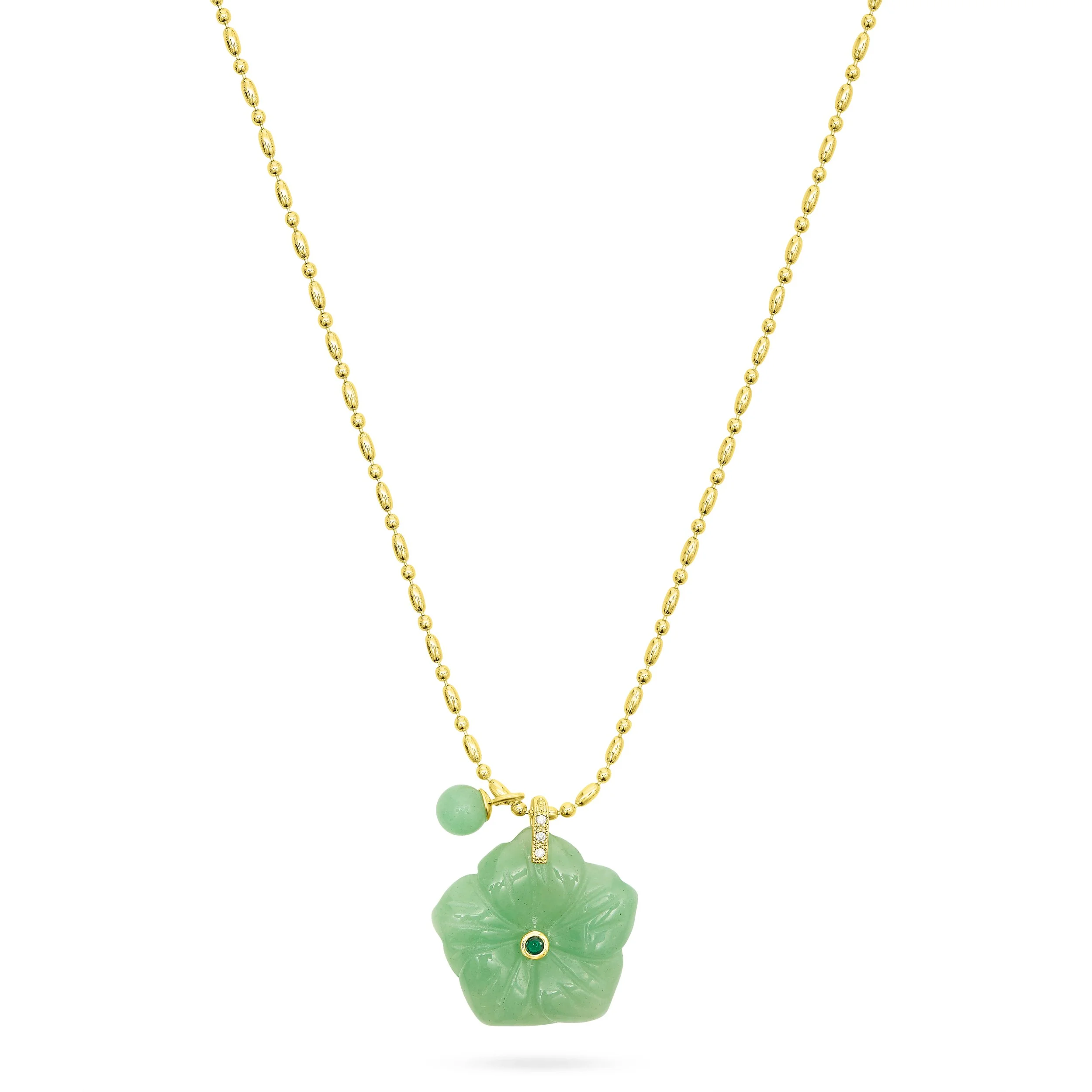 Talis Chains Flower Pendant Necklace- Green Jade