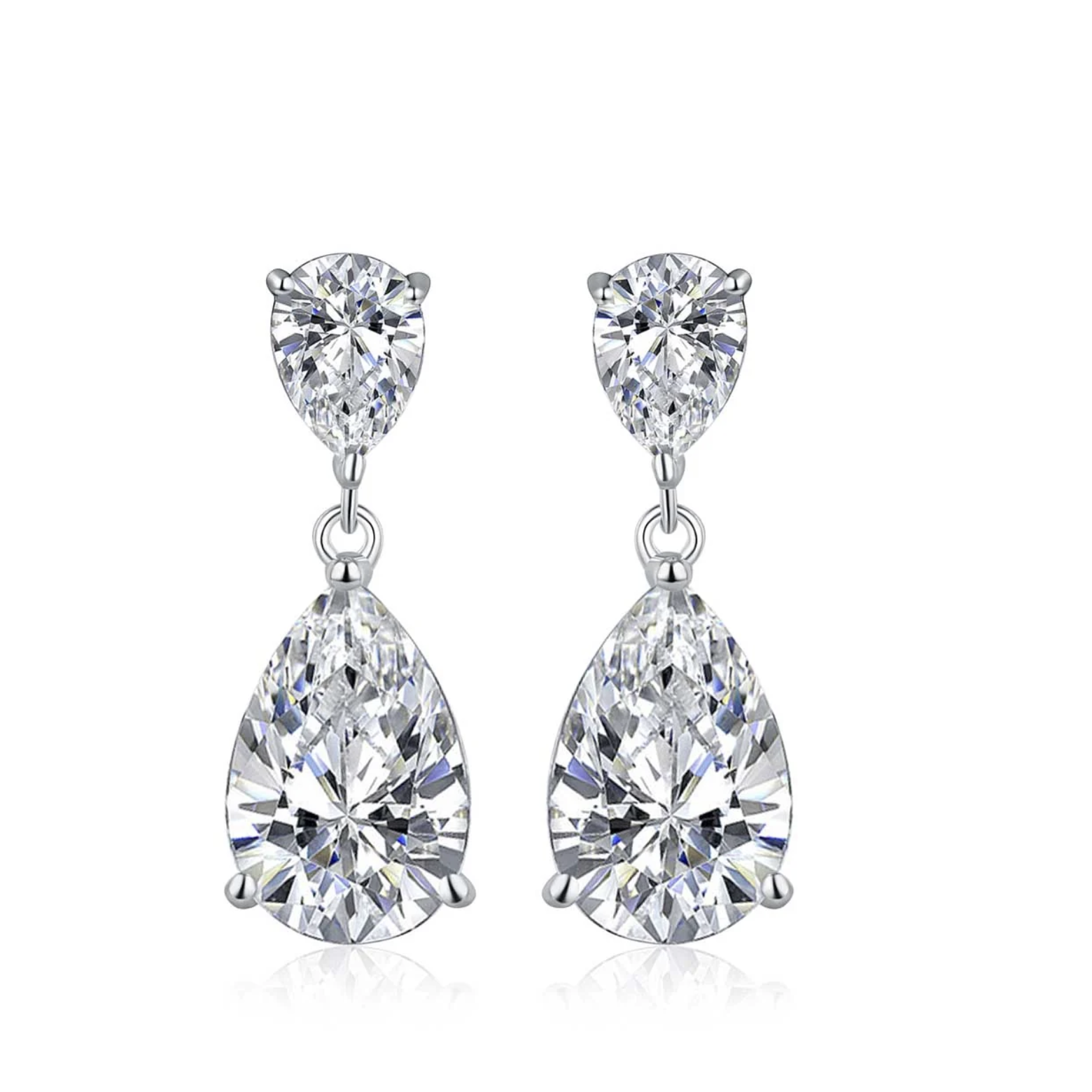 Silver Pear Shaped Cubic Zirconia Drop Earrings