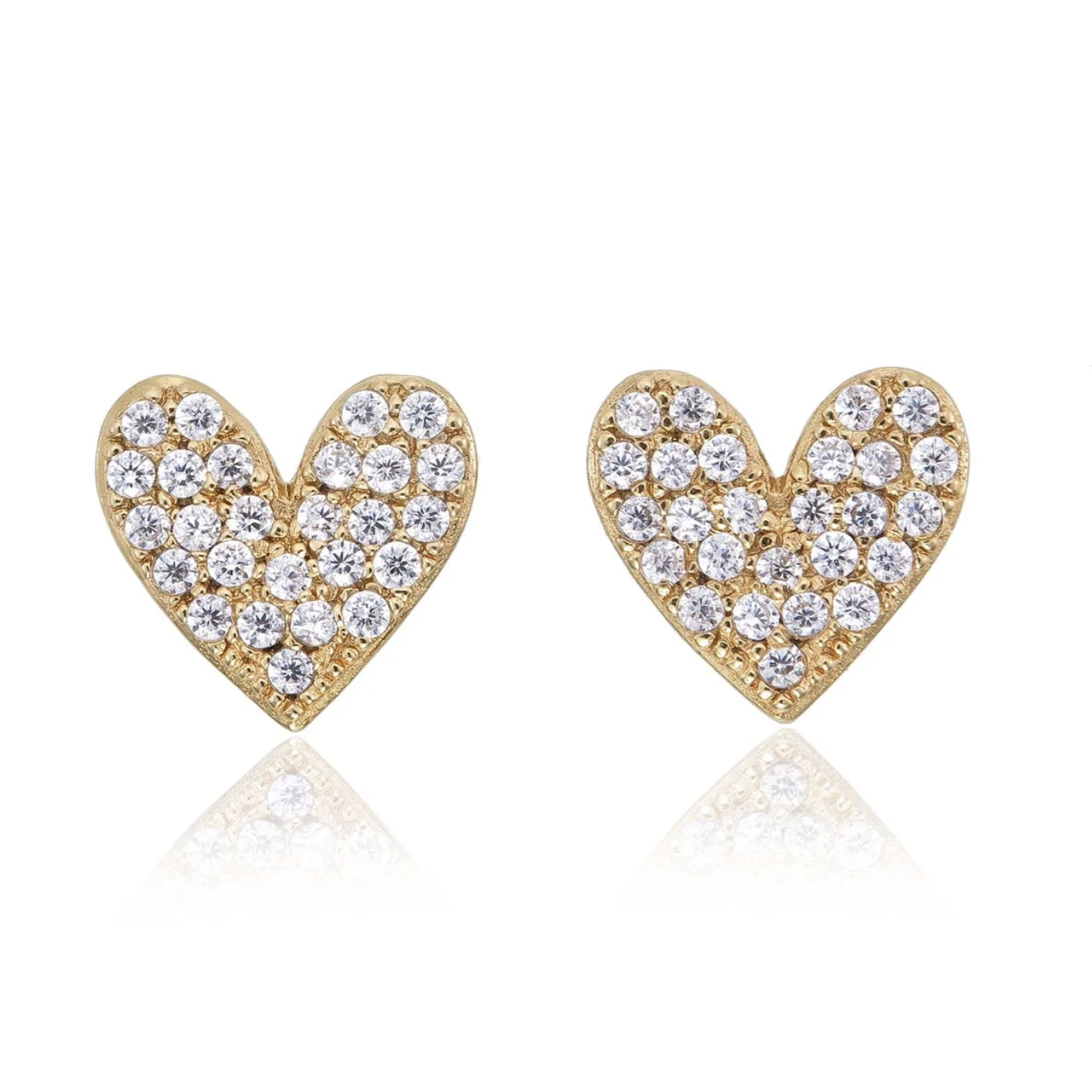 Gold Pave set Heart Stud Earrings