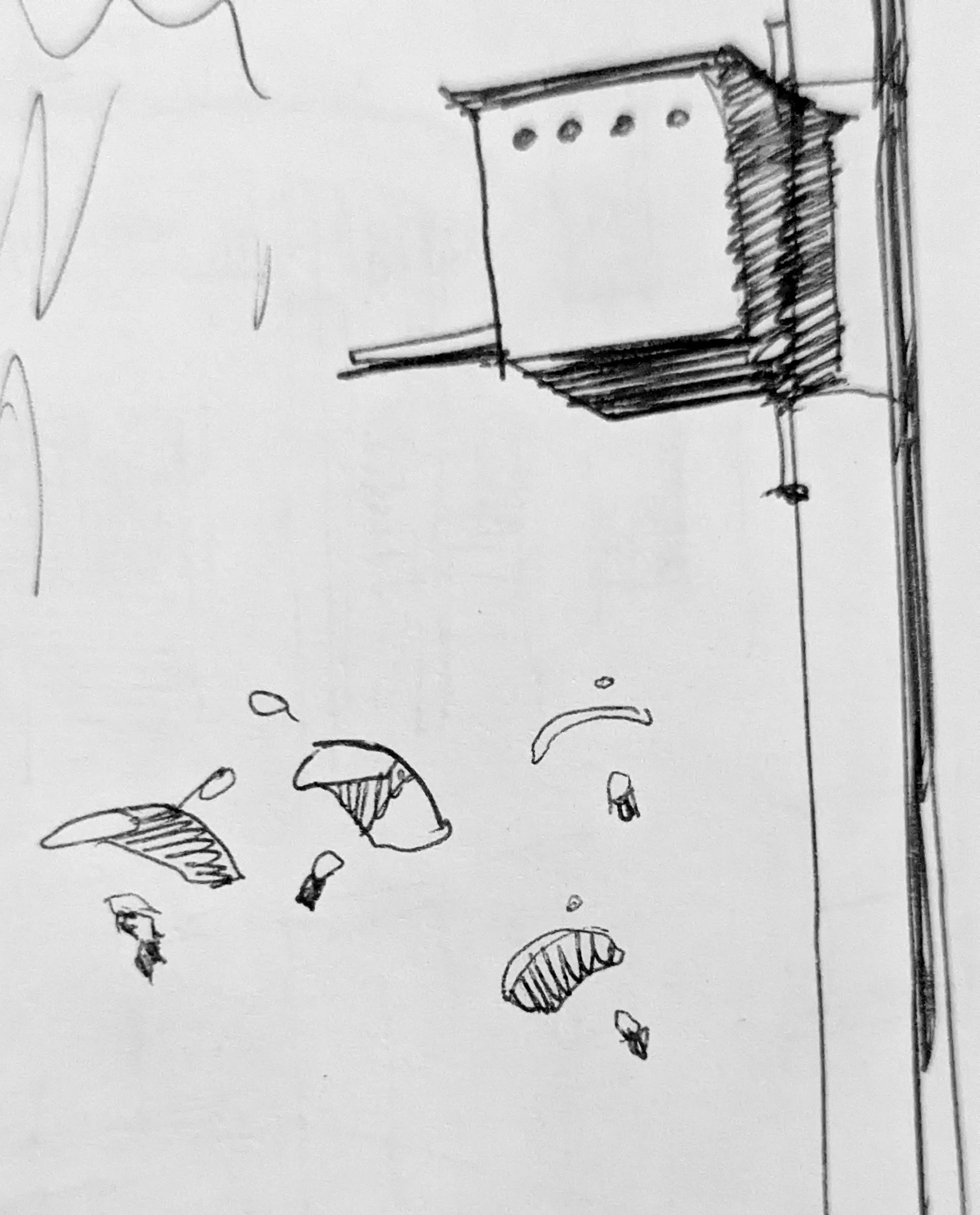Parachutists and birdhouse