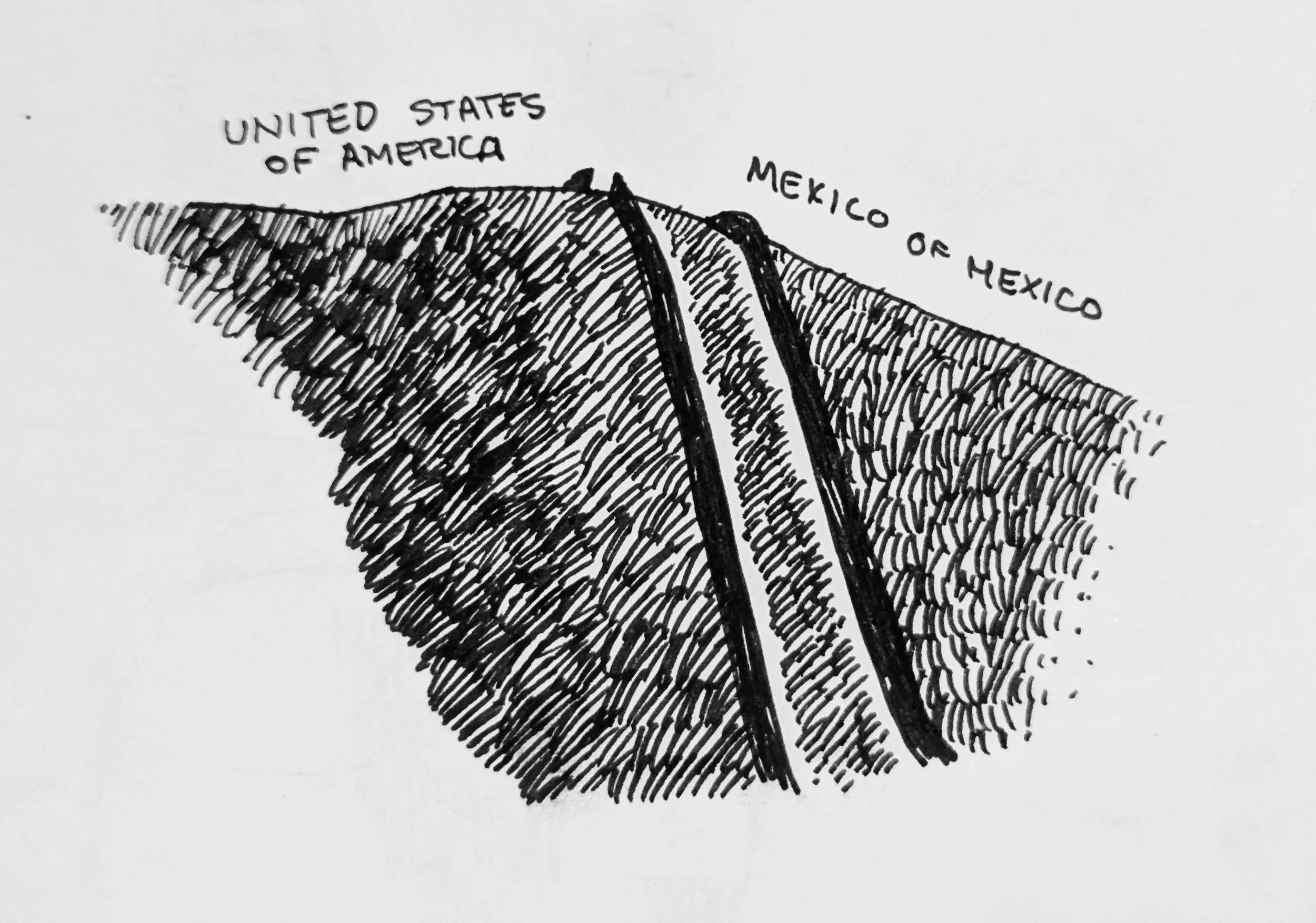 I work next to the border and see this hillside all the time, and I reflect on the ridiculousness of political borders.