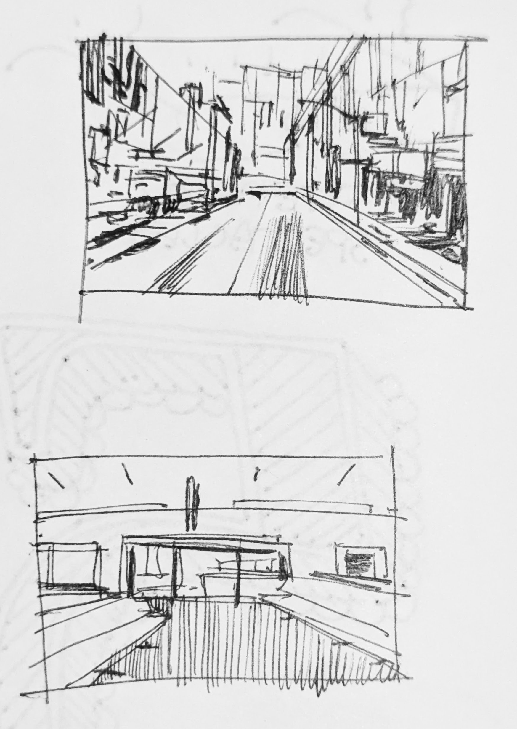 One-point perspective studies.