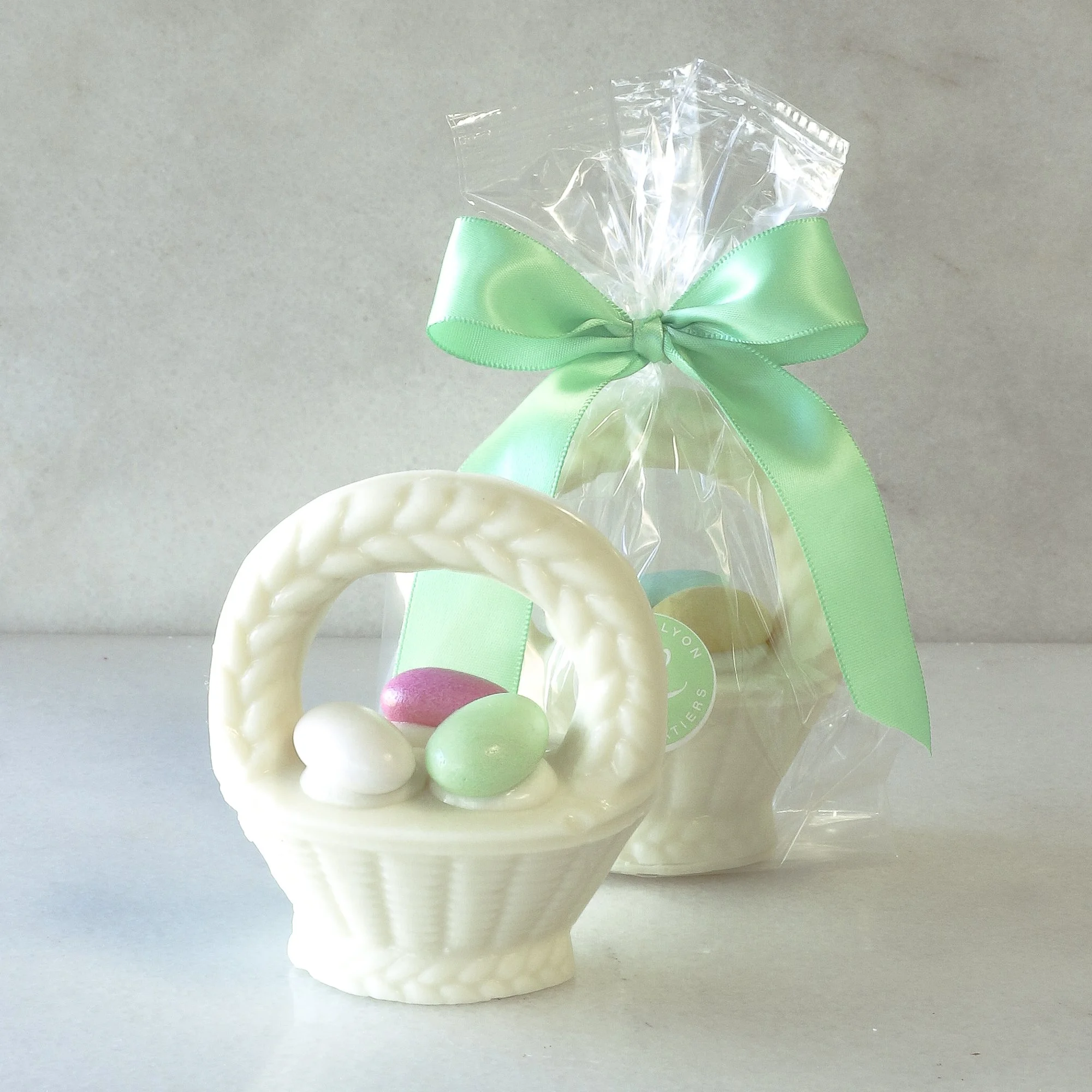 Solid White Chocolate Egg Basket with Jordan Almonds