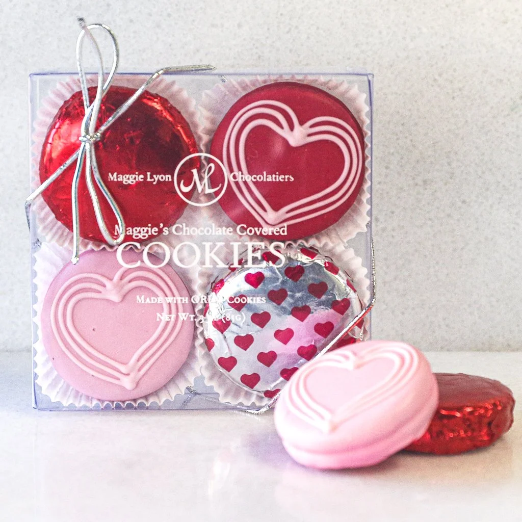 4pc Valentine's Milk Chocolate Covered Cookies - Drawn Hearts