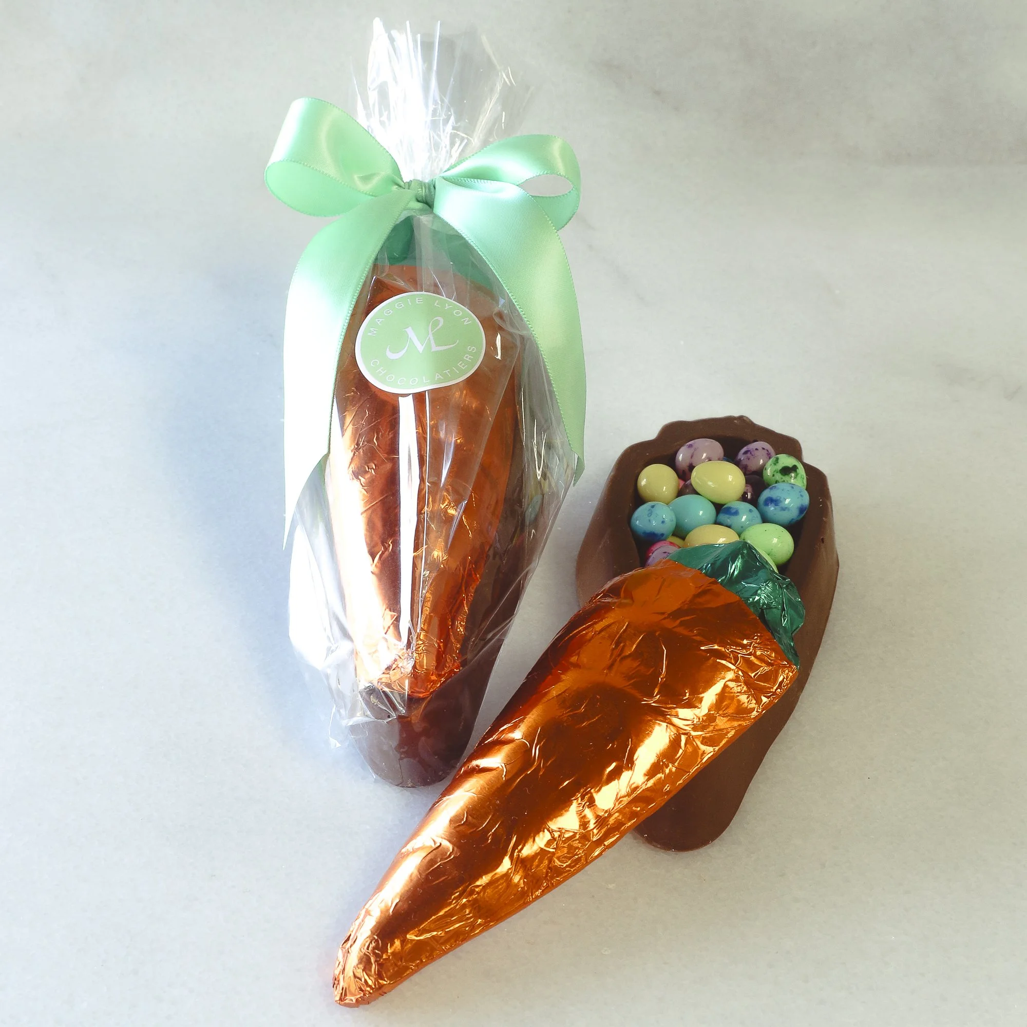 Solid Milk Chocolate Carrot Box with Candy Eggs
