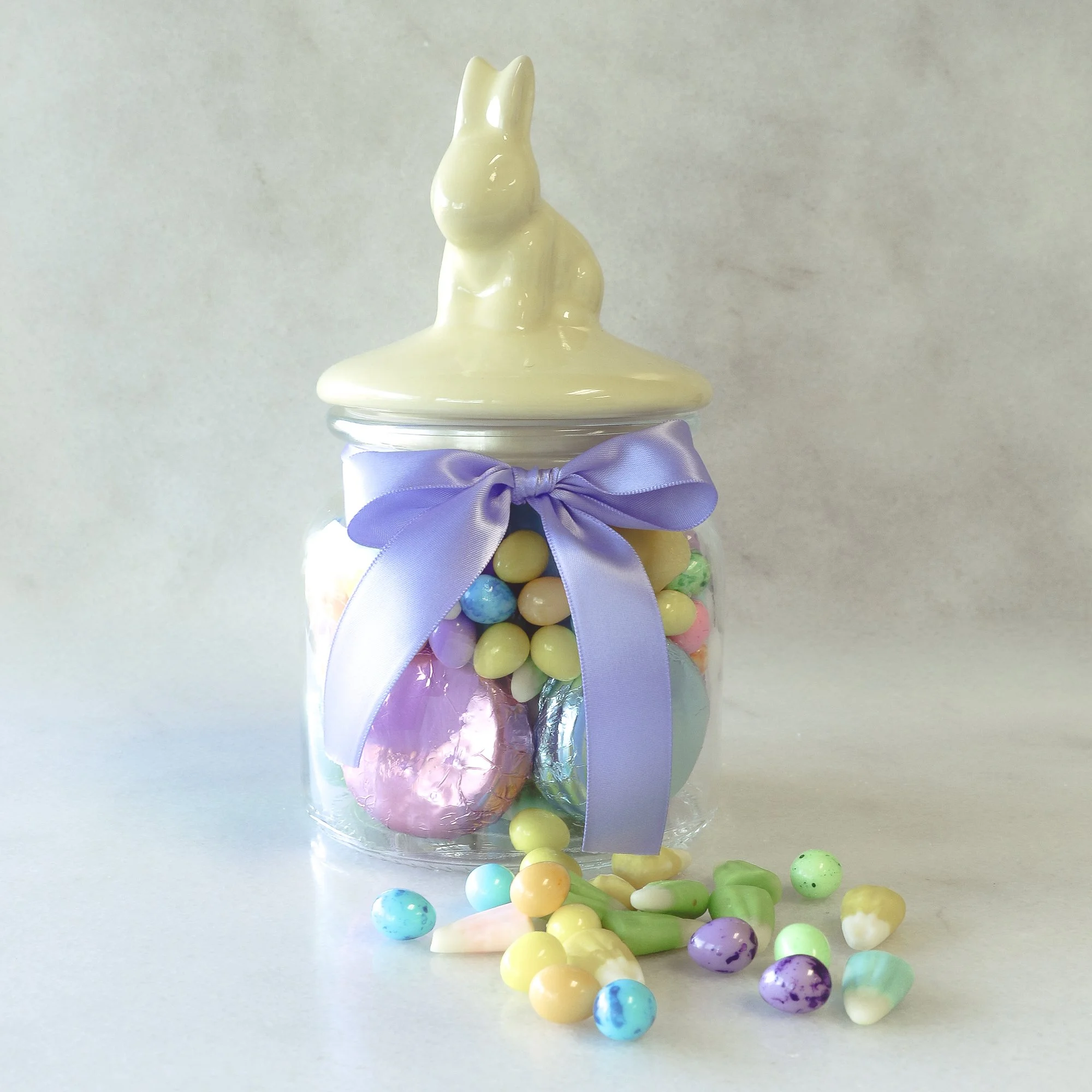 16oz Cookie & Candy Filled Glass & Ceramic Bunny Jar (Yellow)