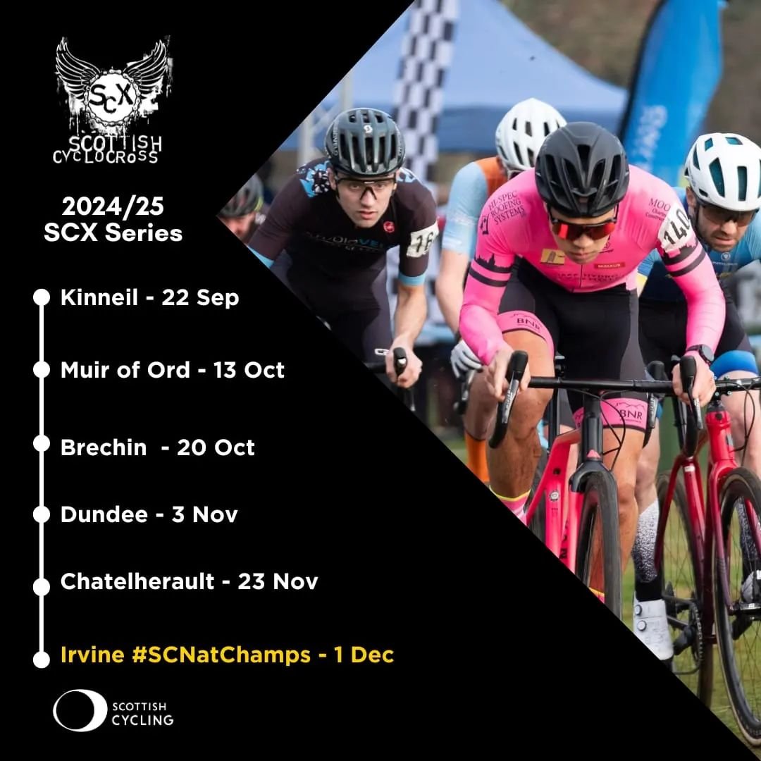 Series Launch !

With less than 6 months to go until the start of the 2024/25 cyclocross season we can now declare that #crossiscoming
Time to mark your diaries, as we unveil a super six series rounds, concluding with the Scottish National Cyclocross