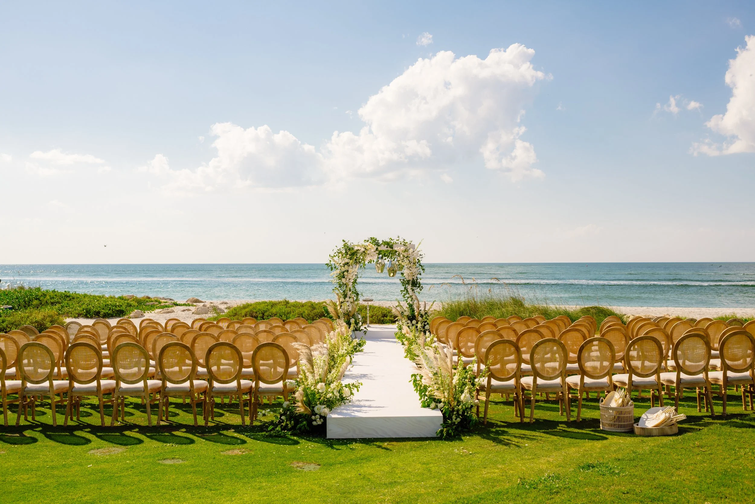 White Arbor, White Platform, White Runway (Photography by Matt Steeves Photography, Design by Jet Set Wed)