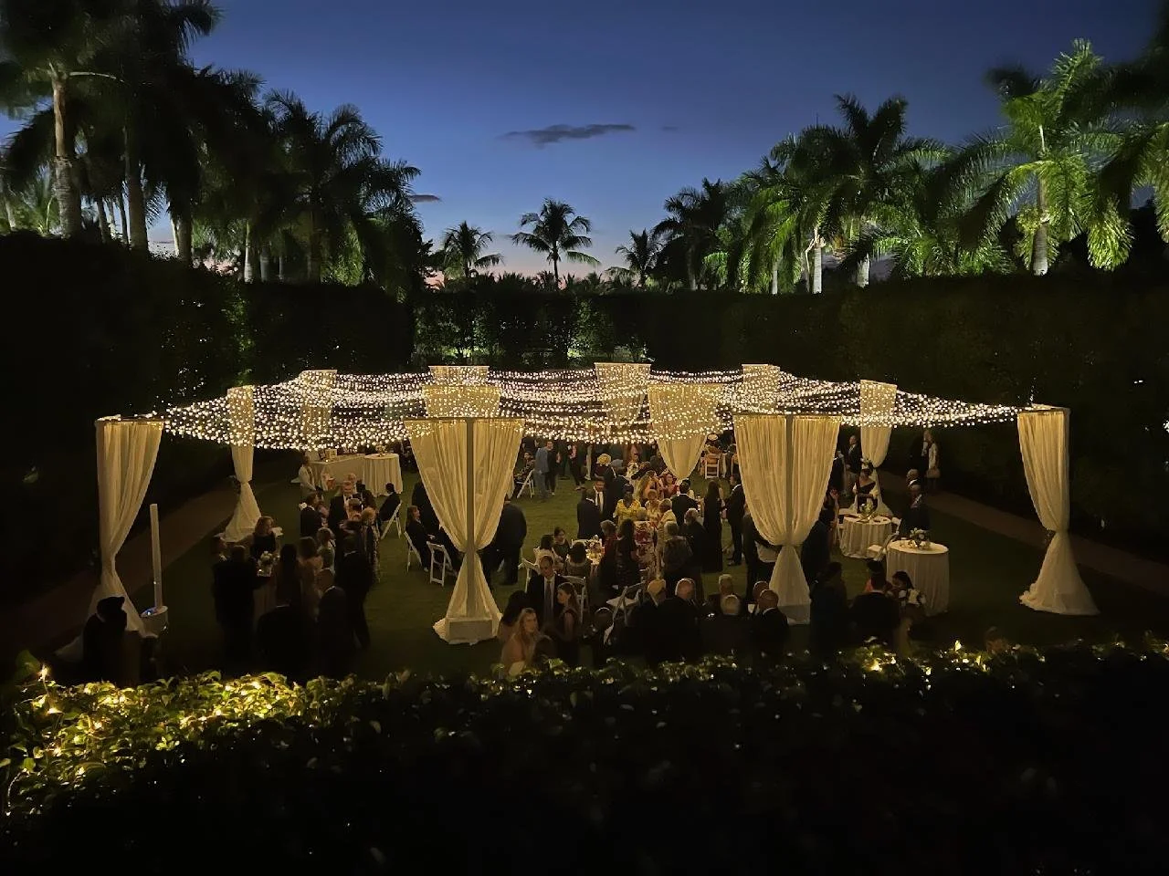 Twinkle Light Canopy, White Support Posts, Ivory Drapes