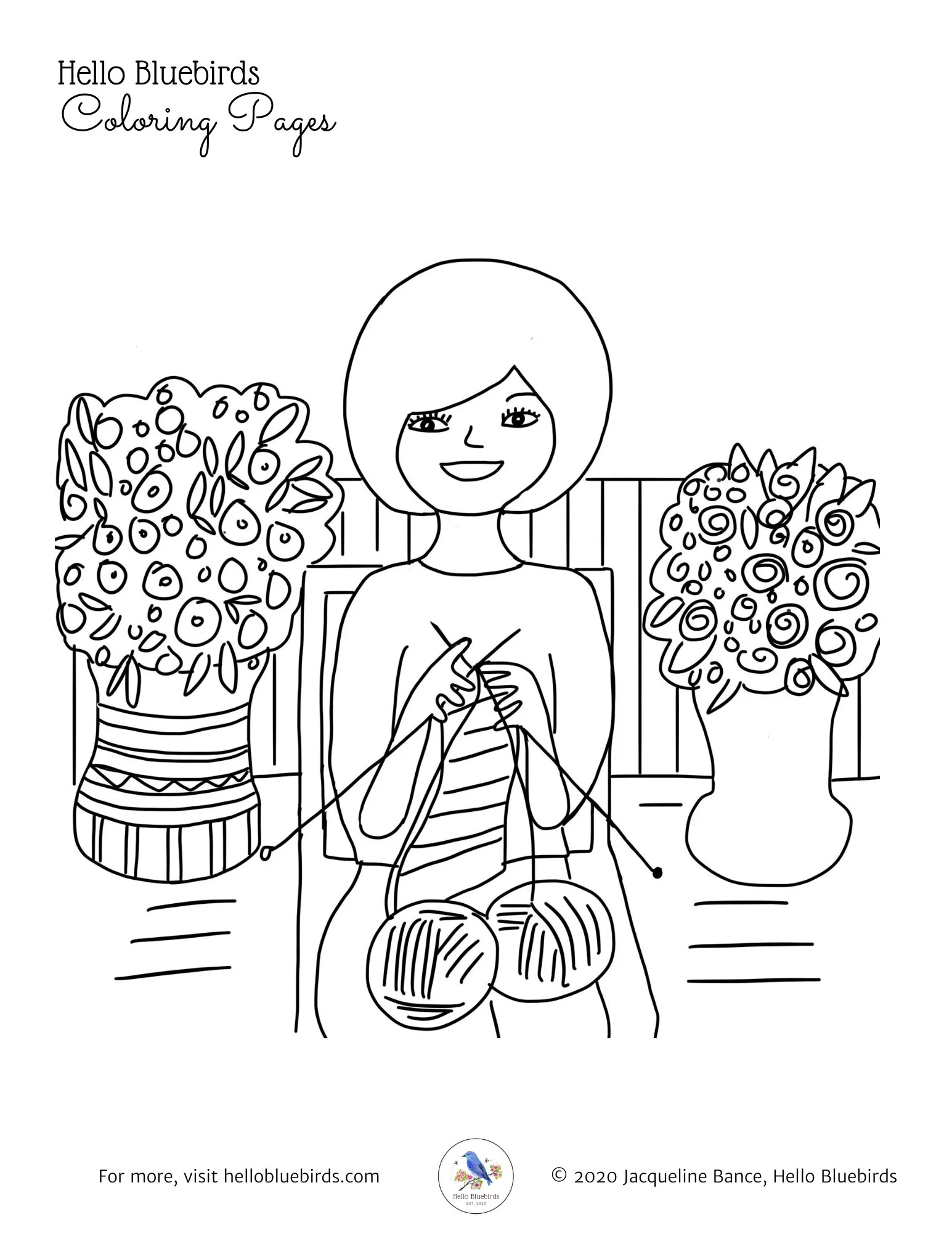 Knitting Fiber Coloring Page Hello Bluebirds