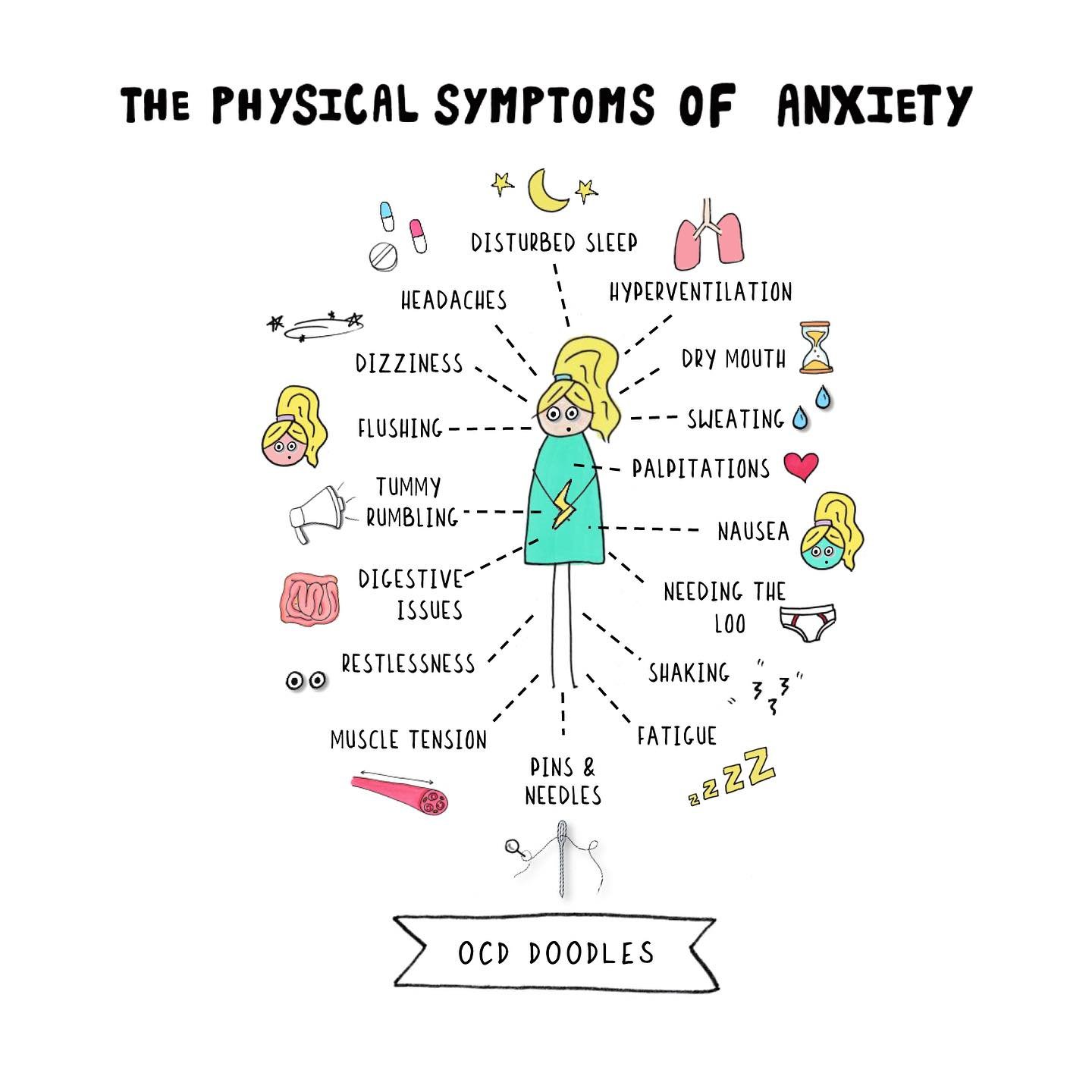 What have I missed?

Talking fast or &lsquo;too much&rsquo;! That&rsquo;s a big one for me. Let me know any others!

#ocd #anxiety #physicalsymptomsofanxiety #sweating #sleep

Have you experienced physical symptoms of anxiety?