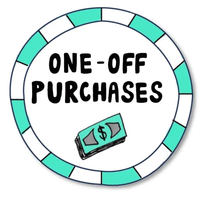 Hand-drawn badge reading “One-Off Purchases” for personal use OCD Doodles resources.