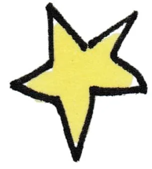 Simple hand-drawn yellow star with an uneven black outline on a white background.