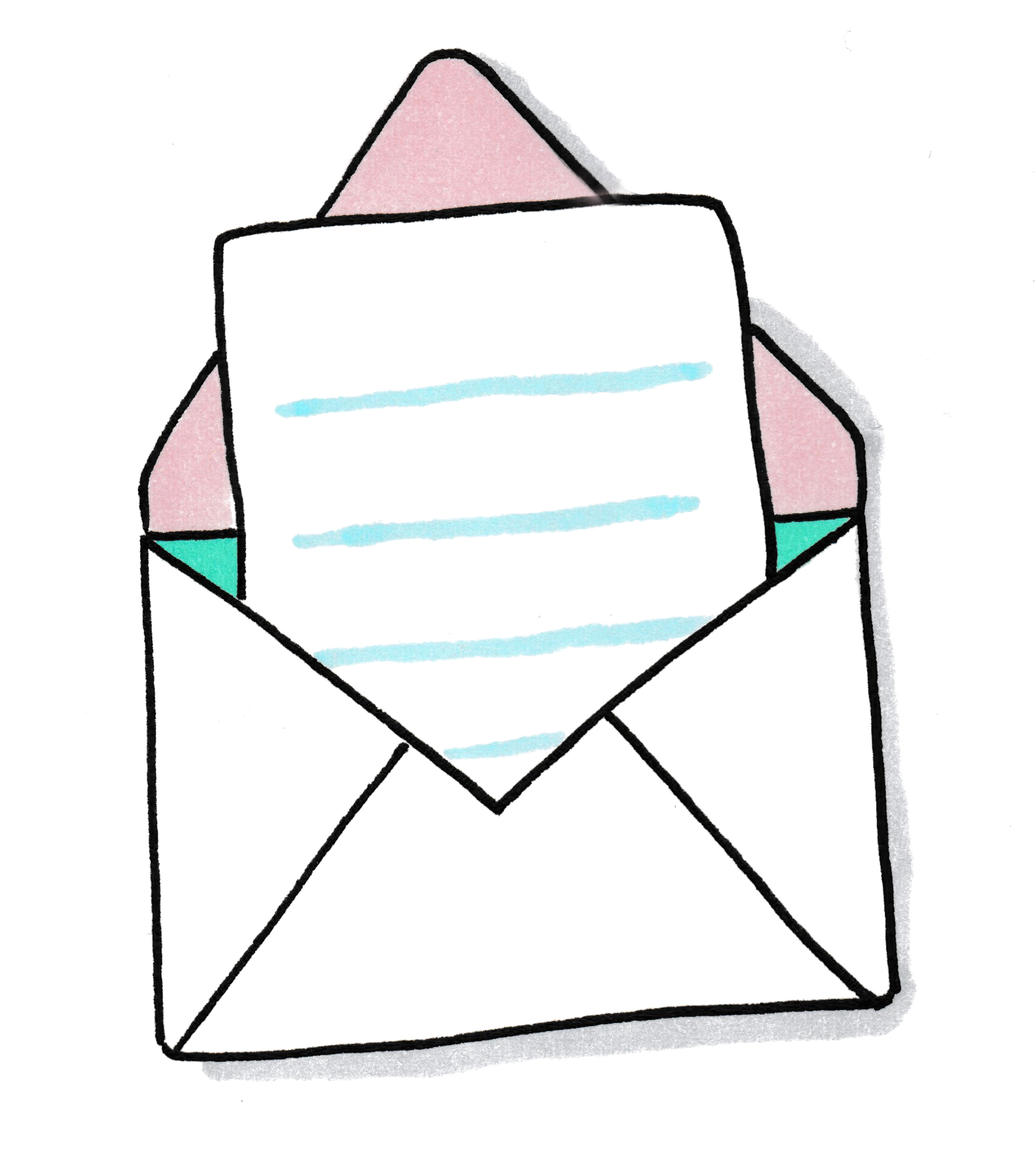 Little hand-drawn envelope with a letter peeking out, used to represent the email confirmation step.
