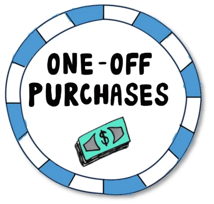 Hand-drawn badge reading “One-Off Purchases” for OCD Doodles resources.