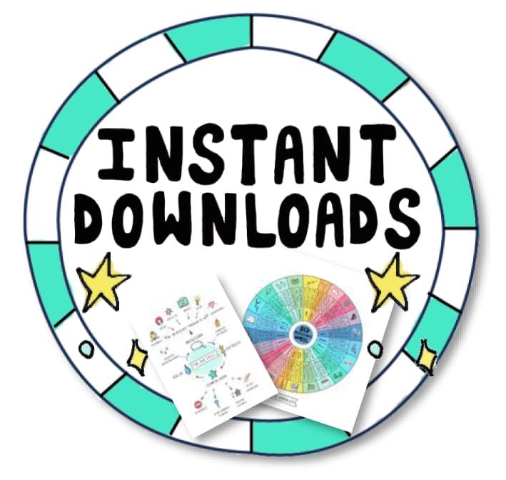 Hand-drawn badge reading “Instant Downloads” for personal use OCD Doodles resources.