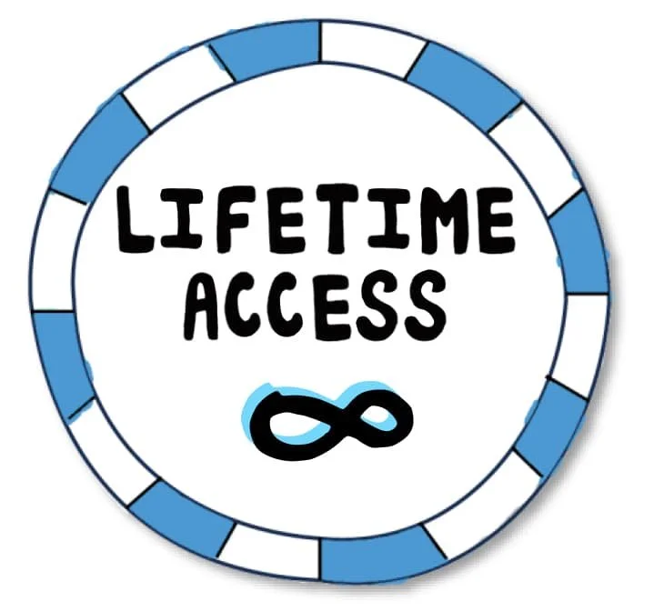 Hand-drawn badge reading “Lifetime Access” with infinity symbol for OCD Doodles resources.