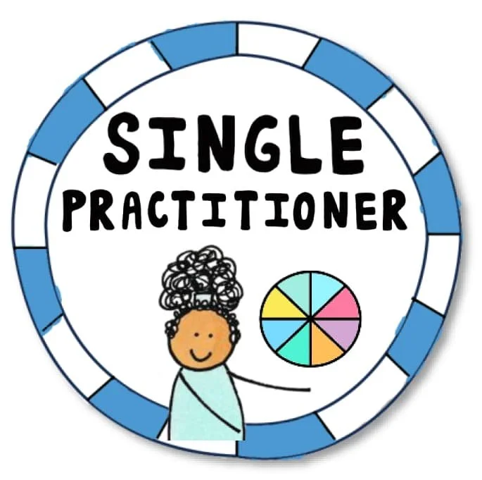 Hand-drawn badge reading “Single Practitioner” for therapist use of OCD Doodles resources.