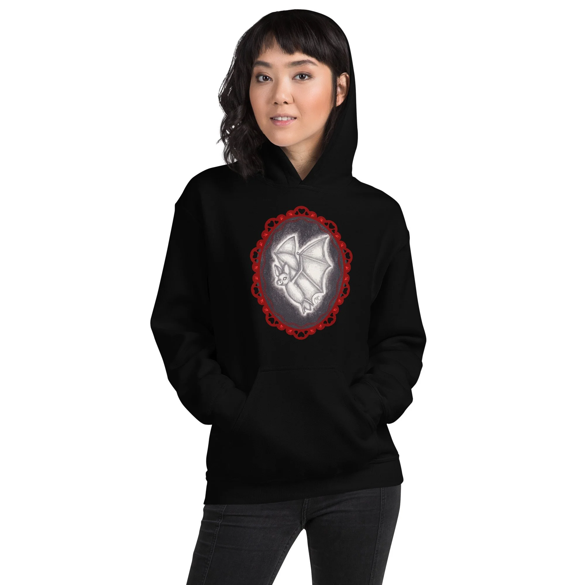 Gothic Flying Bat Cameo Unisex Hoodie