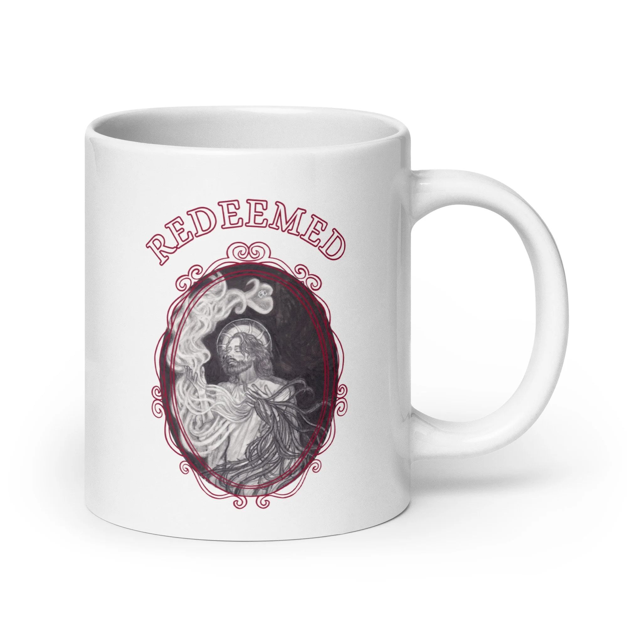 Redeemed Jesus White Glossy Mug | Christian Artwork Ceramic Mug