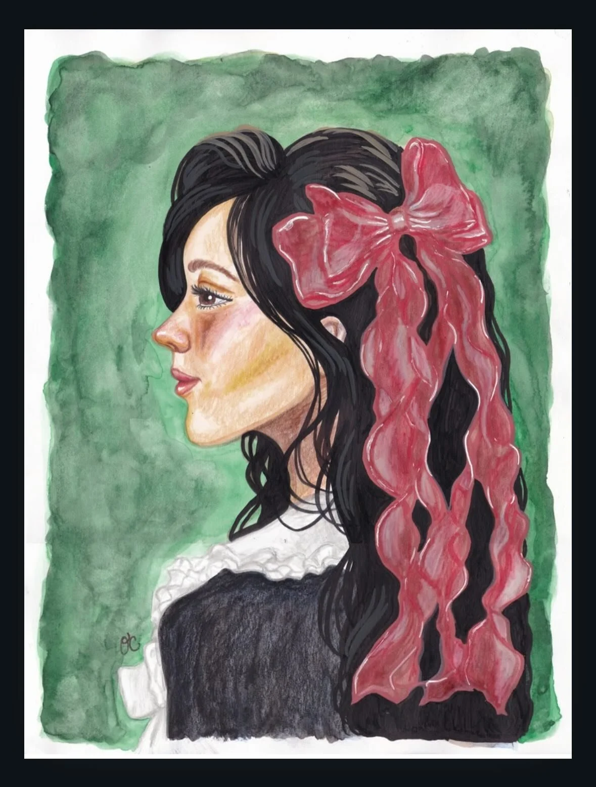 Christmas Spirit 🎄🎀✨ Anyone else really in the Christmas spirit lately? I love this time of year! It&rsquo;s so cozy and magical. With this mixed-media piece, I wanted to highlight the wonder on her face and the bow in her hair as a quiet elegance 