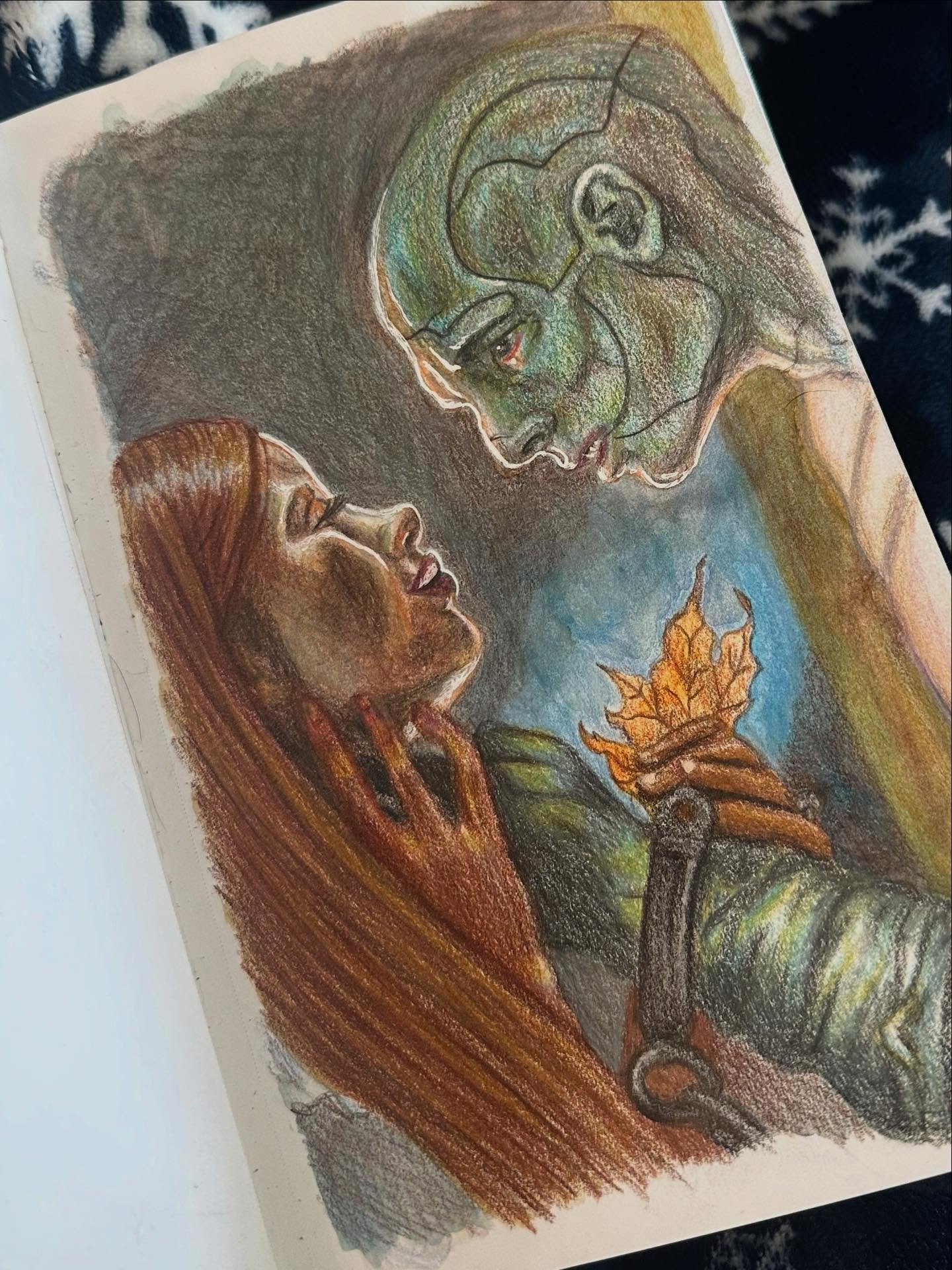 Frankenstein Forever 💚🍁 I love this frame so much, I decided to use it as a sketchbook page where I&rsquo;m practicing pushing colored pencils as far as they can go. I layered lots of different shades and values here. In hindsight I do wish I limit