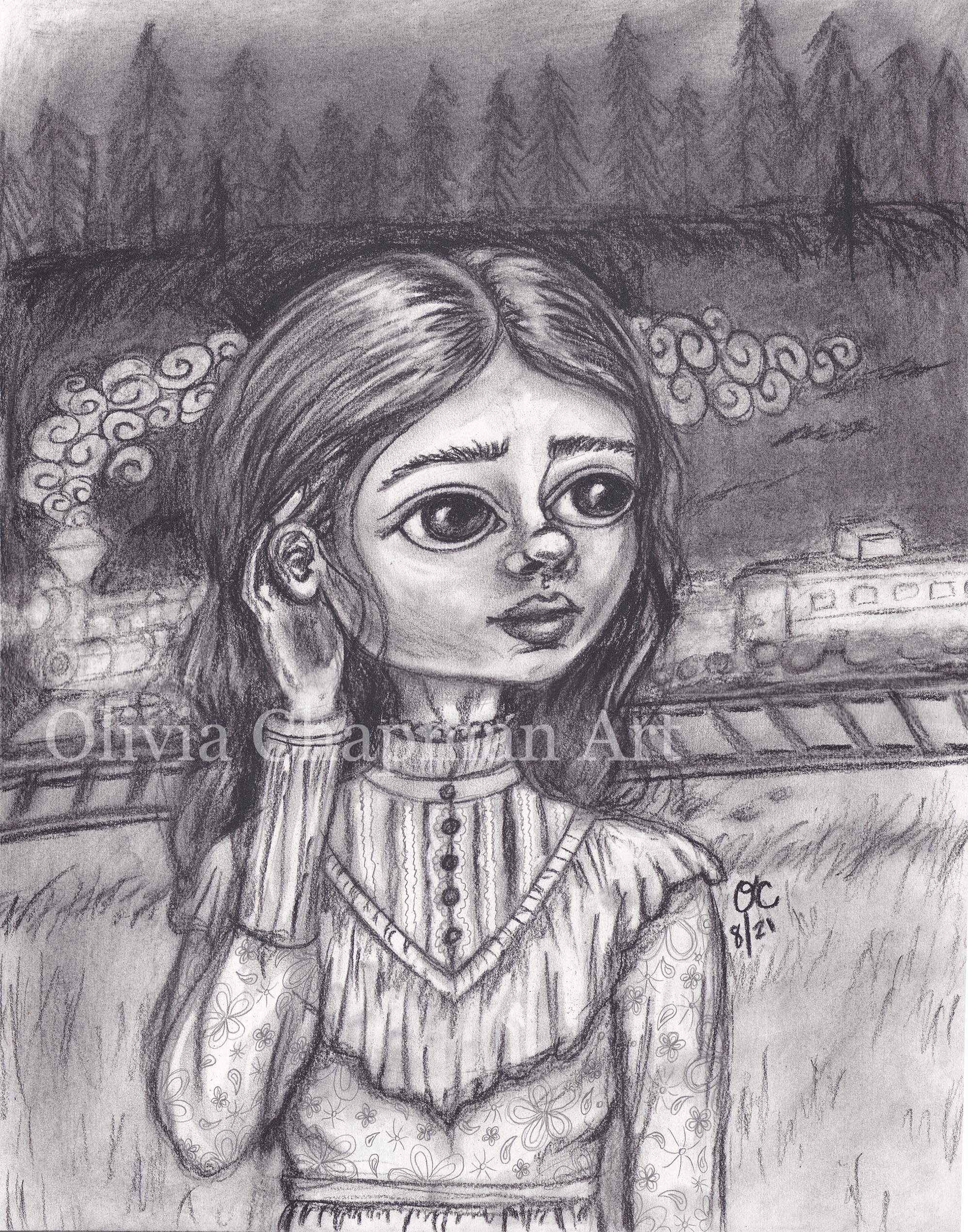 Ghost Train, 11" x 14," Charcoal and graphite on paper