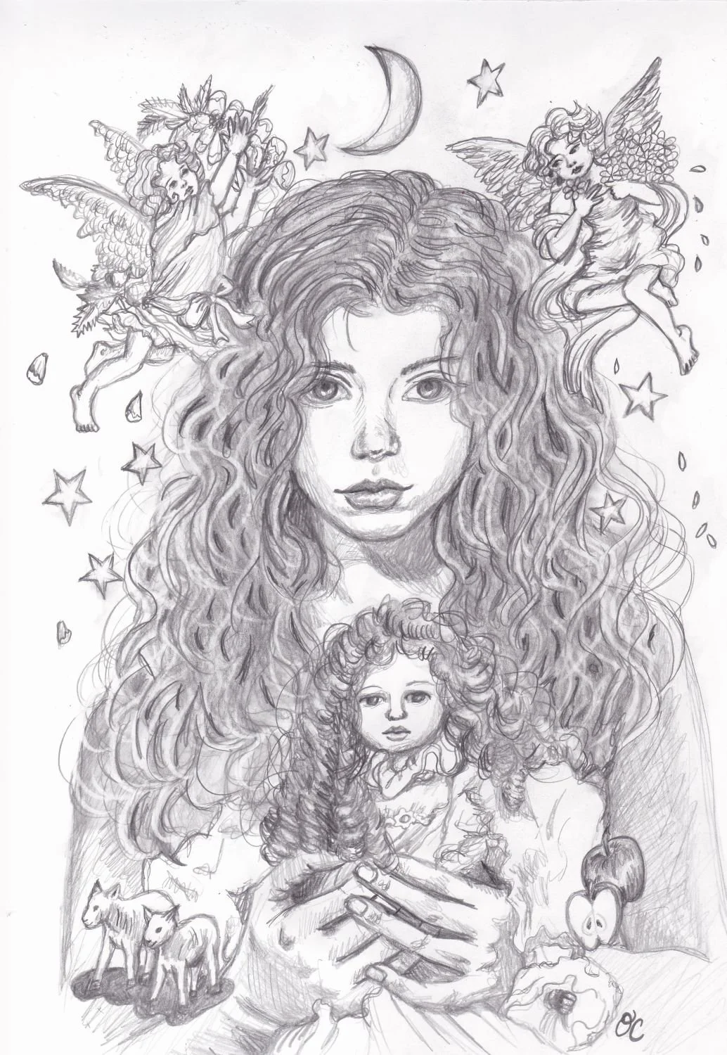 Little Angel, graphite, 9" x 12"