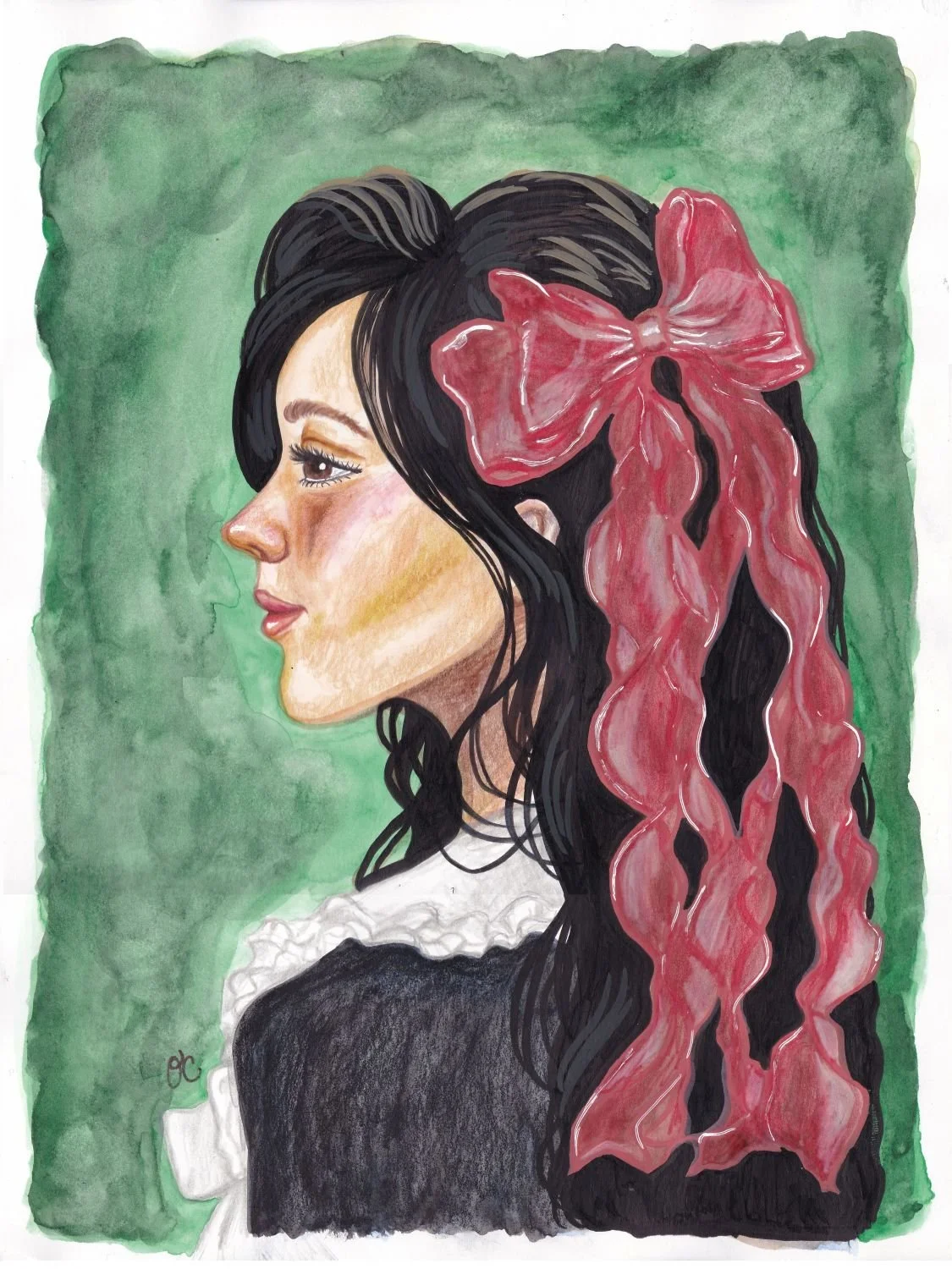 Christmas Spirit, watercolor, colored pencils, and ink, 9" x 12"