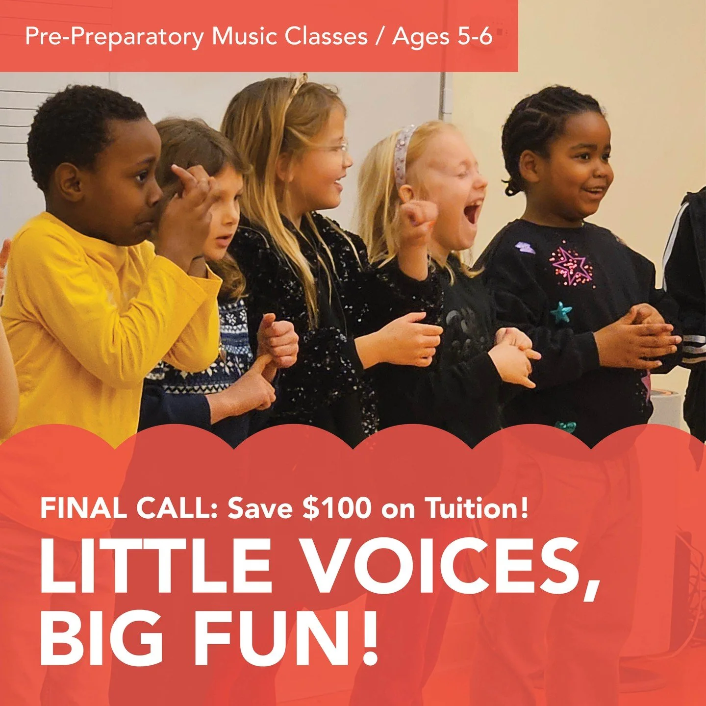 📢 FINAL CALL: Save $100 on Tuition!

Secure your child's spot in our Pre-Preparatory Music Class before it's too late. This is the last chance to register your 5 or 6-year-old for a season of fun, play-based learning!

Use code LASTCHANCE25 when you
