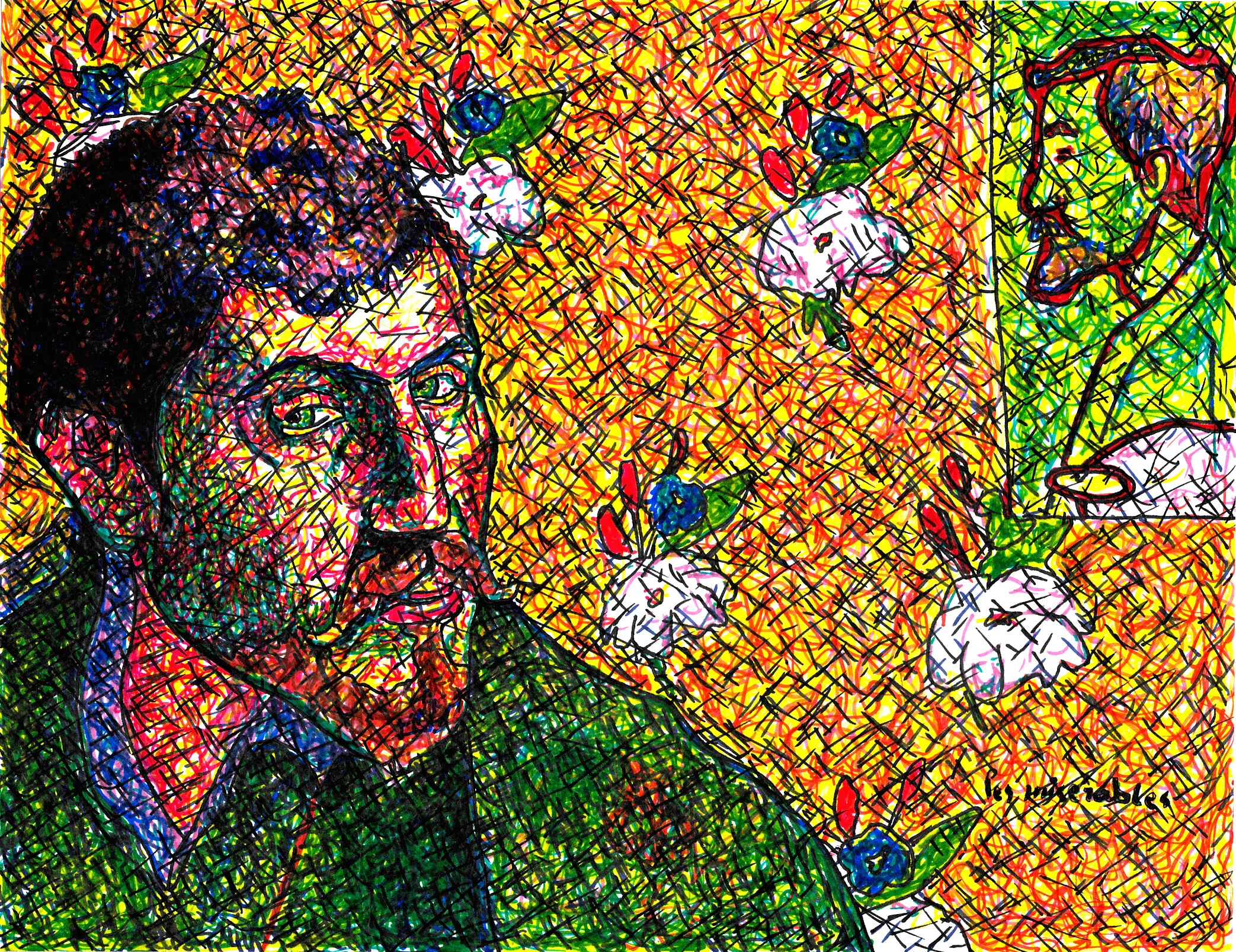 Gaugin's Self-Portrait with Portrait of Émile Bernard (Les misérables) - Marker on paper - 11 x 8.5 inches / 21.59 x 27.94 cm - 2019 - SOLD