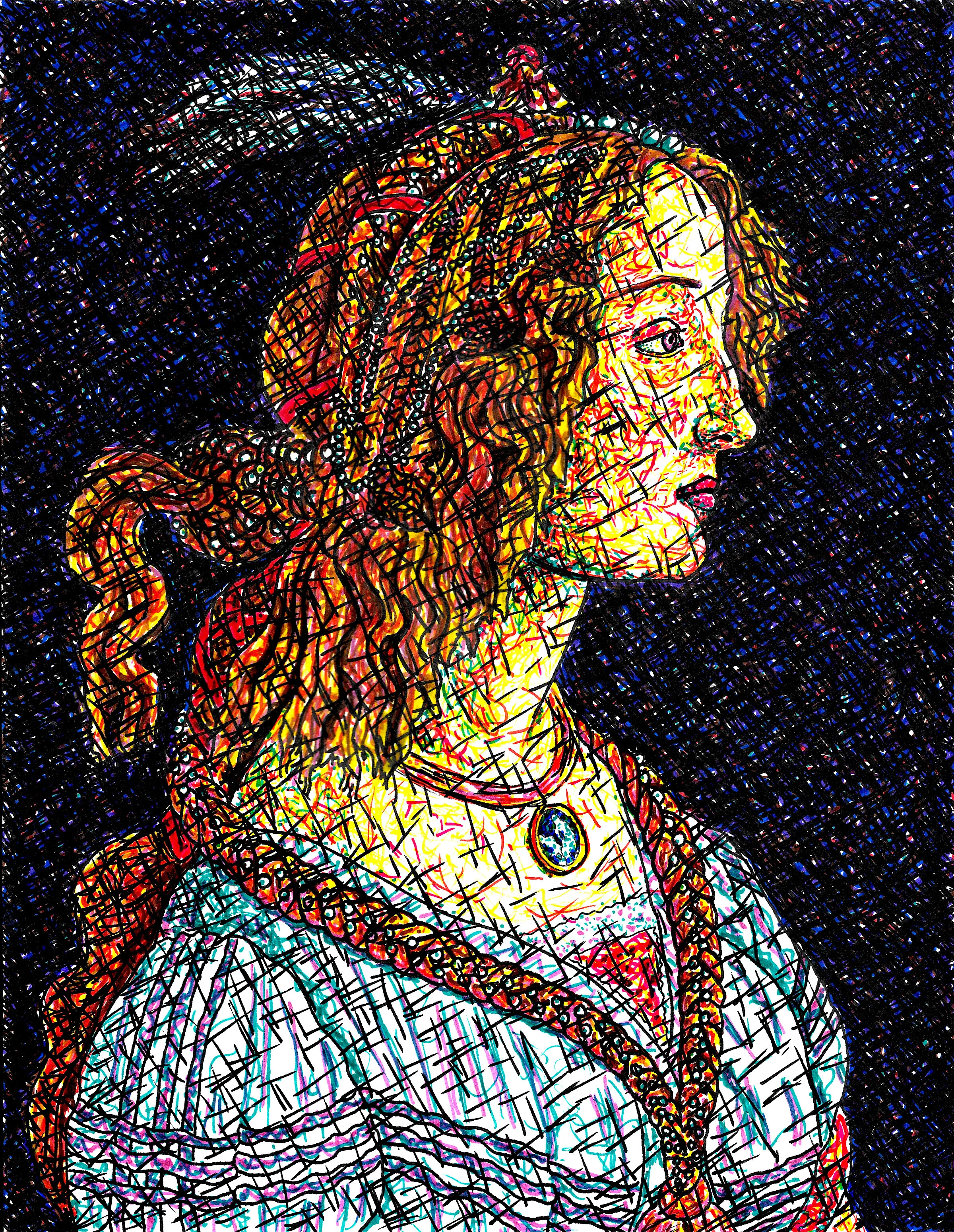 Botticelli's Portrait of a Young Woman - Marker on paper - 11 x 8.5 inches / 27.94 x 21.59 cm - 2019 - SOLD