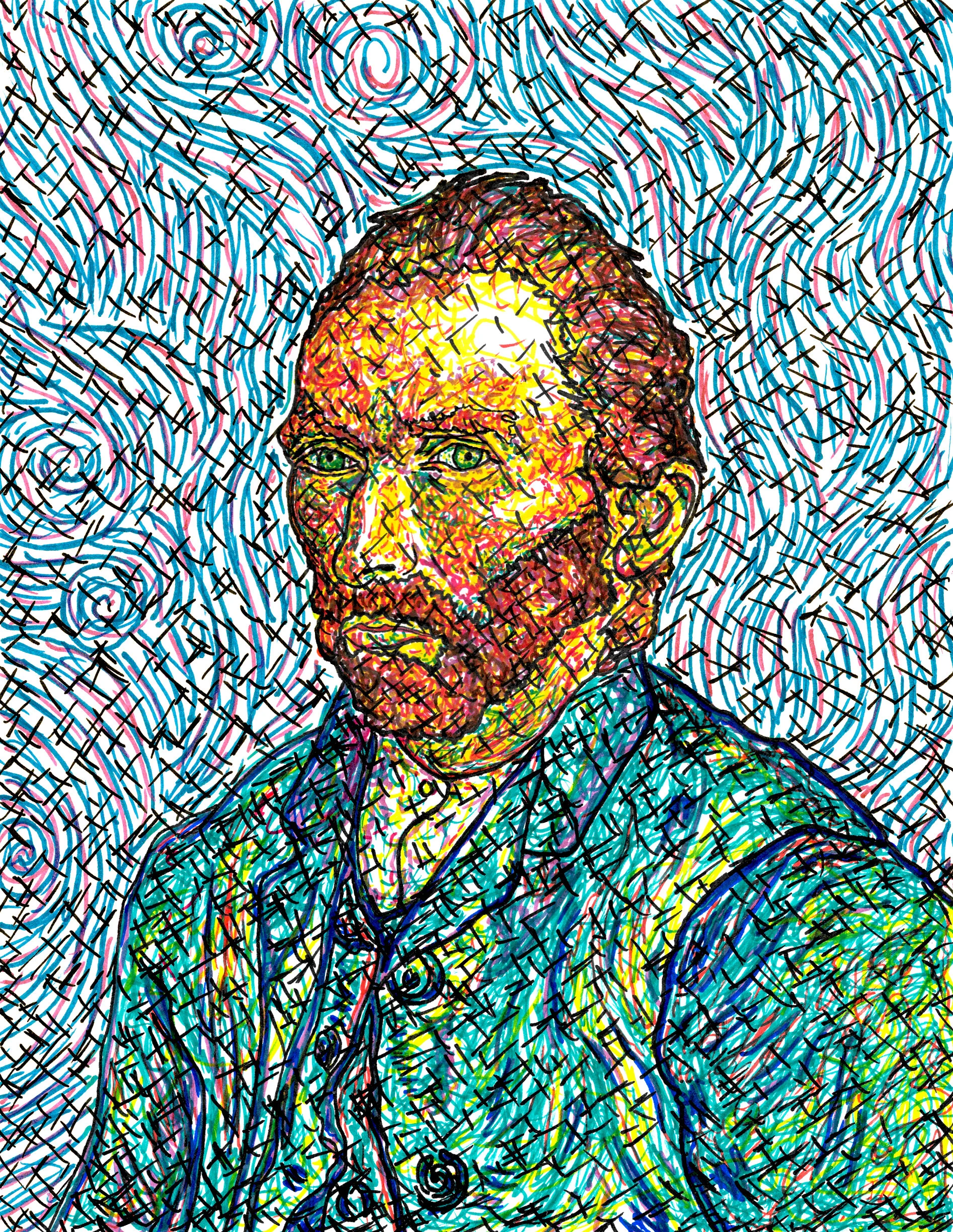 Van Gogh's Self-Portrait from 1889 - Marker on paper - 11 x 8.5 inches / 27.94 x 21.59 cm - 2020 - Artist's Collection