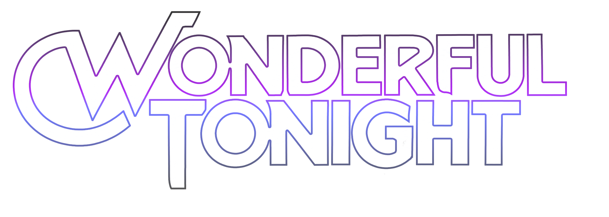 Neon sign that says "WONDERFUL TONIGHT" in purple and white colors.