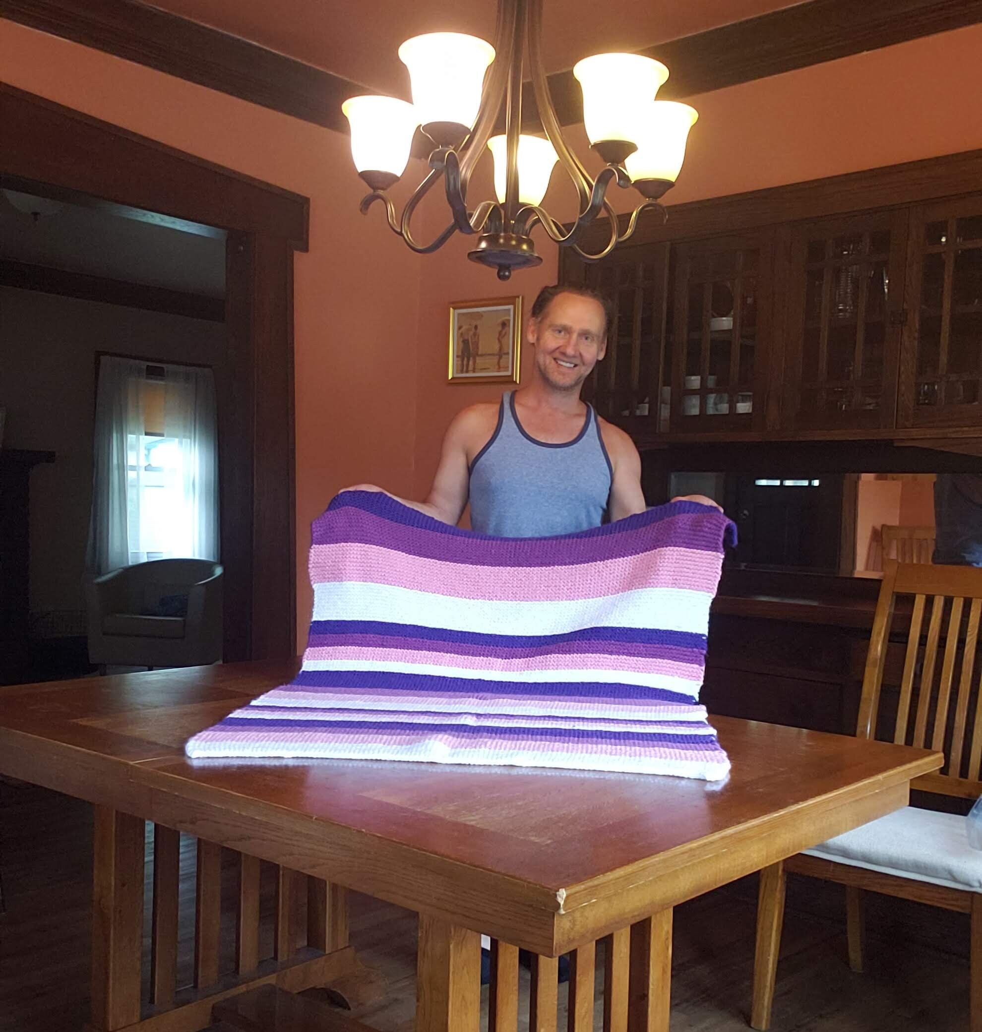 A blanket Kenny knitted for his mom.