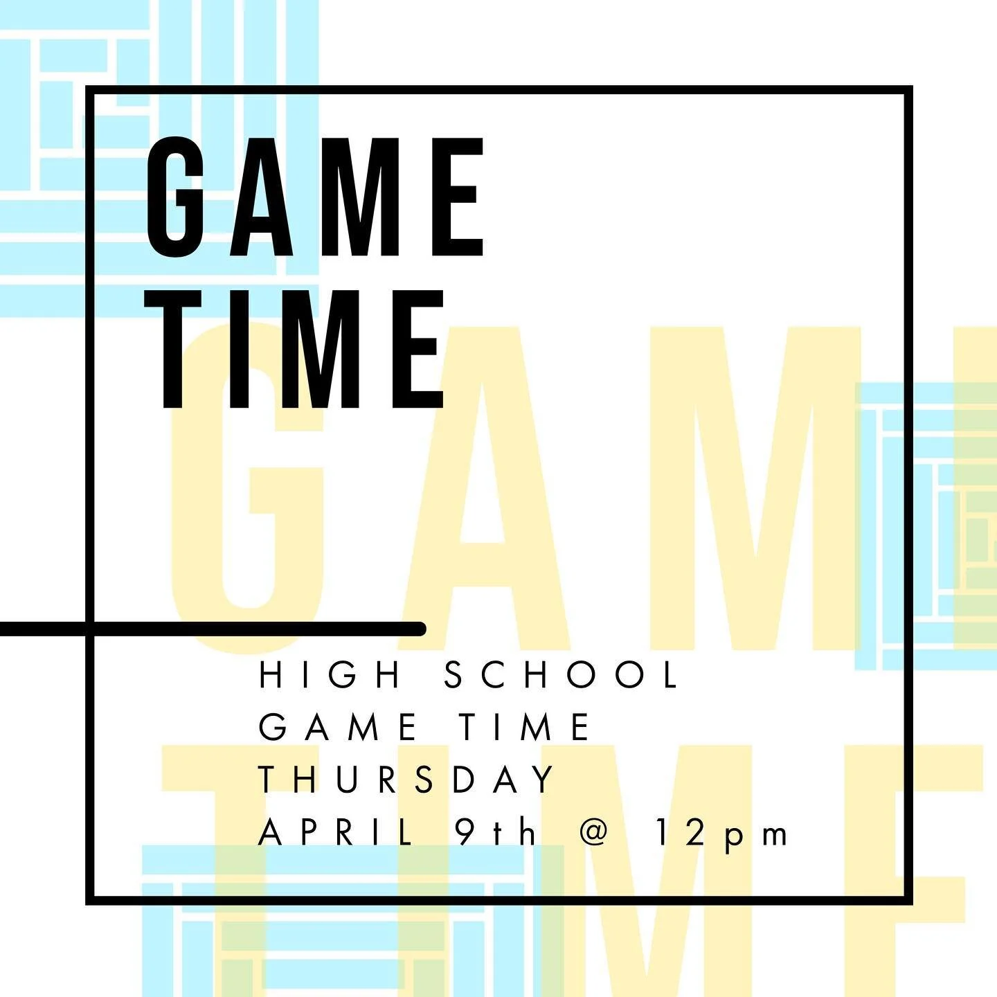 Since it&rsquo;s Holy Week we decided to mix it up a bit. Instead of Bible Study we will be having a High School Game Time! Thursday, April 9th at 12pm. See you there!